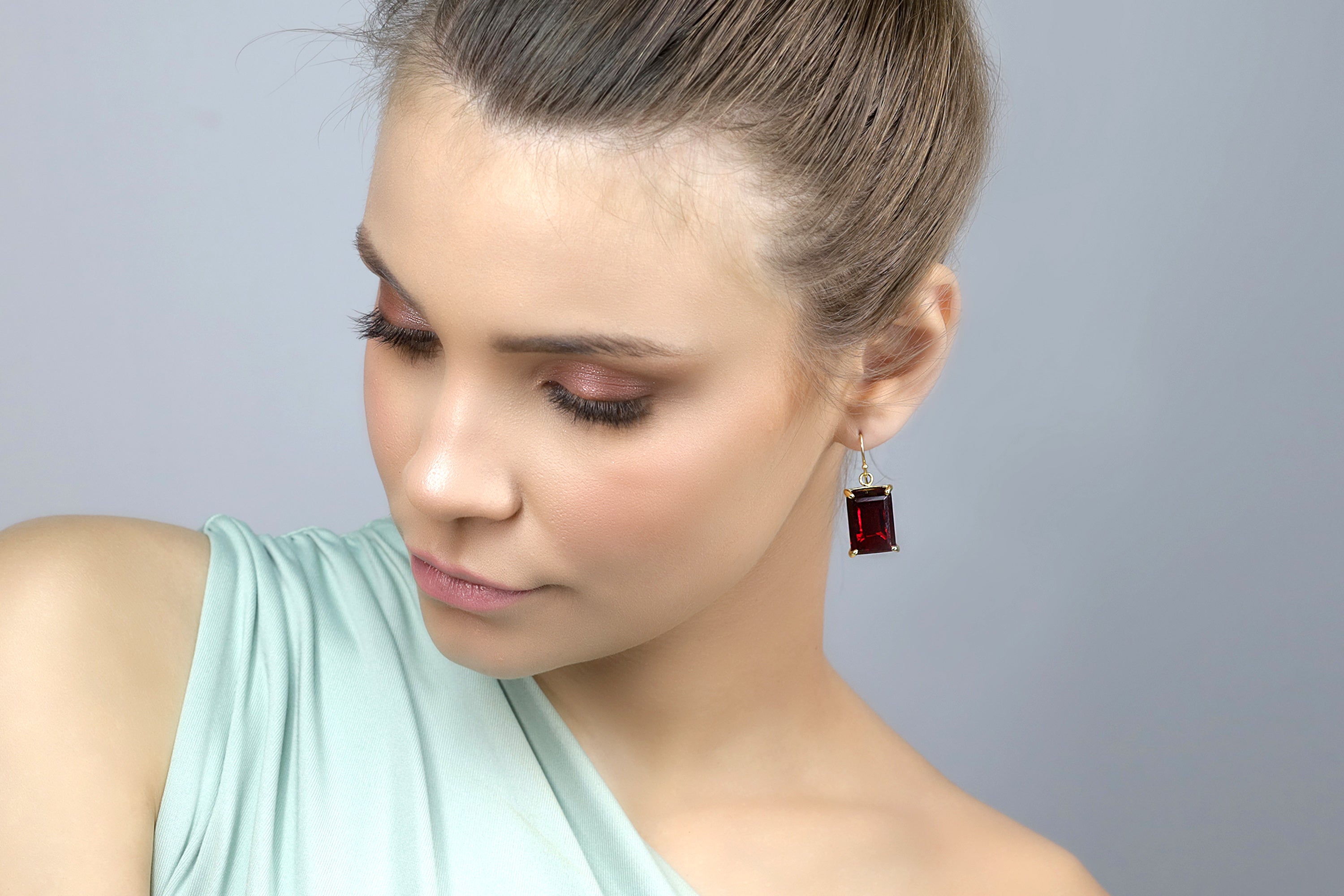 Rectangular Garnet Gold Dangle Earrings Earrings Anemone Jewelry