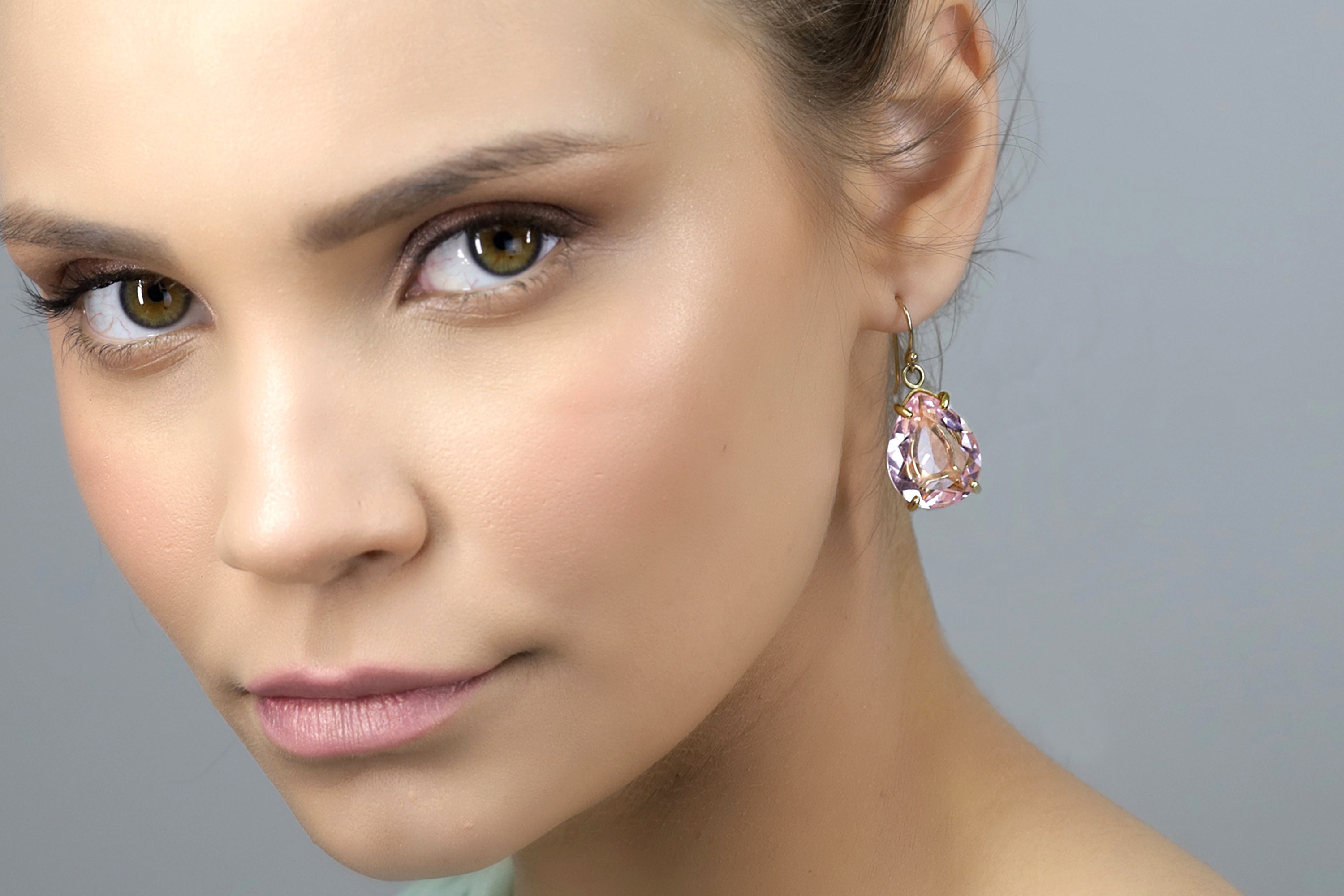 Long Pear Rose Quartz Gemstone Gold Earrings Earrings Anemone Jewelry