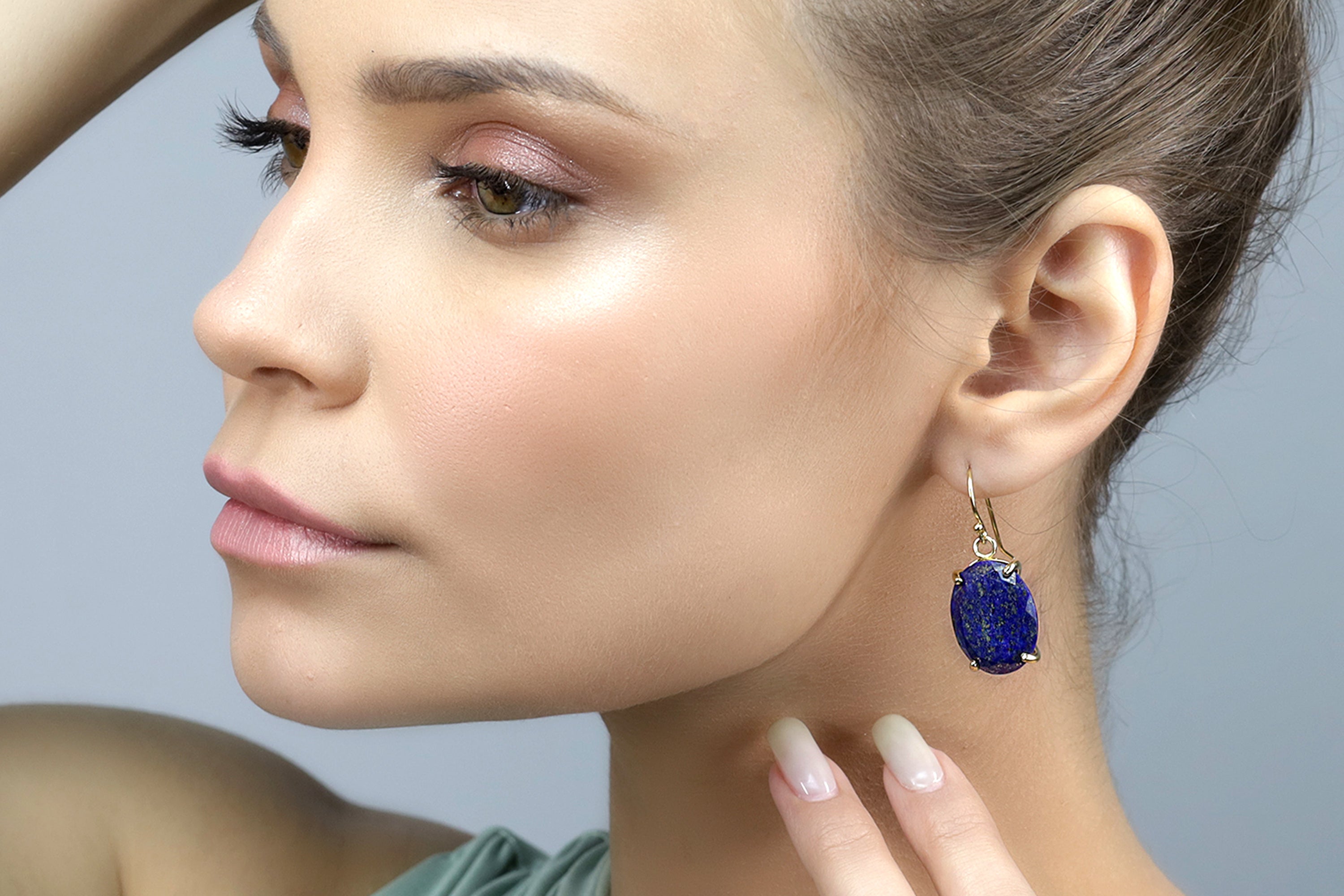 Classic Oval Cut Lapis Lazuli Gold Dangle Earrings Earrings Anemone Jewelry