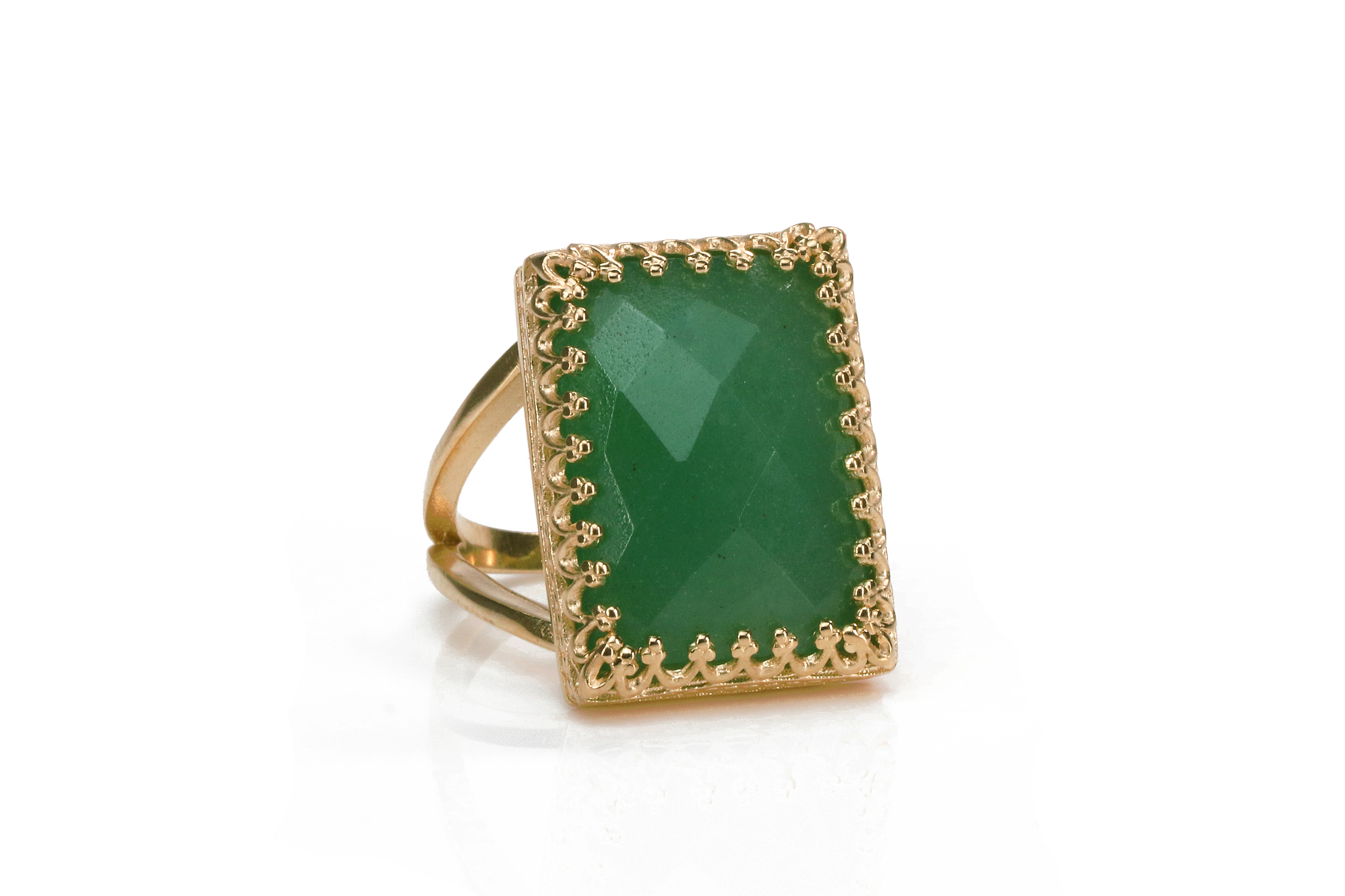 Stunning Green Onyx in 14k Rose Gold-filled Double Band Rings Anemone Jewelry