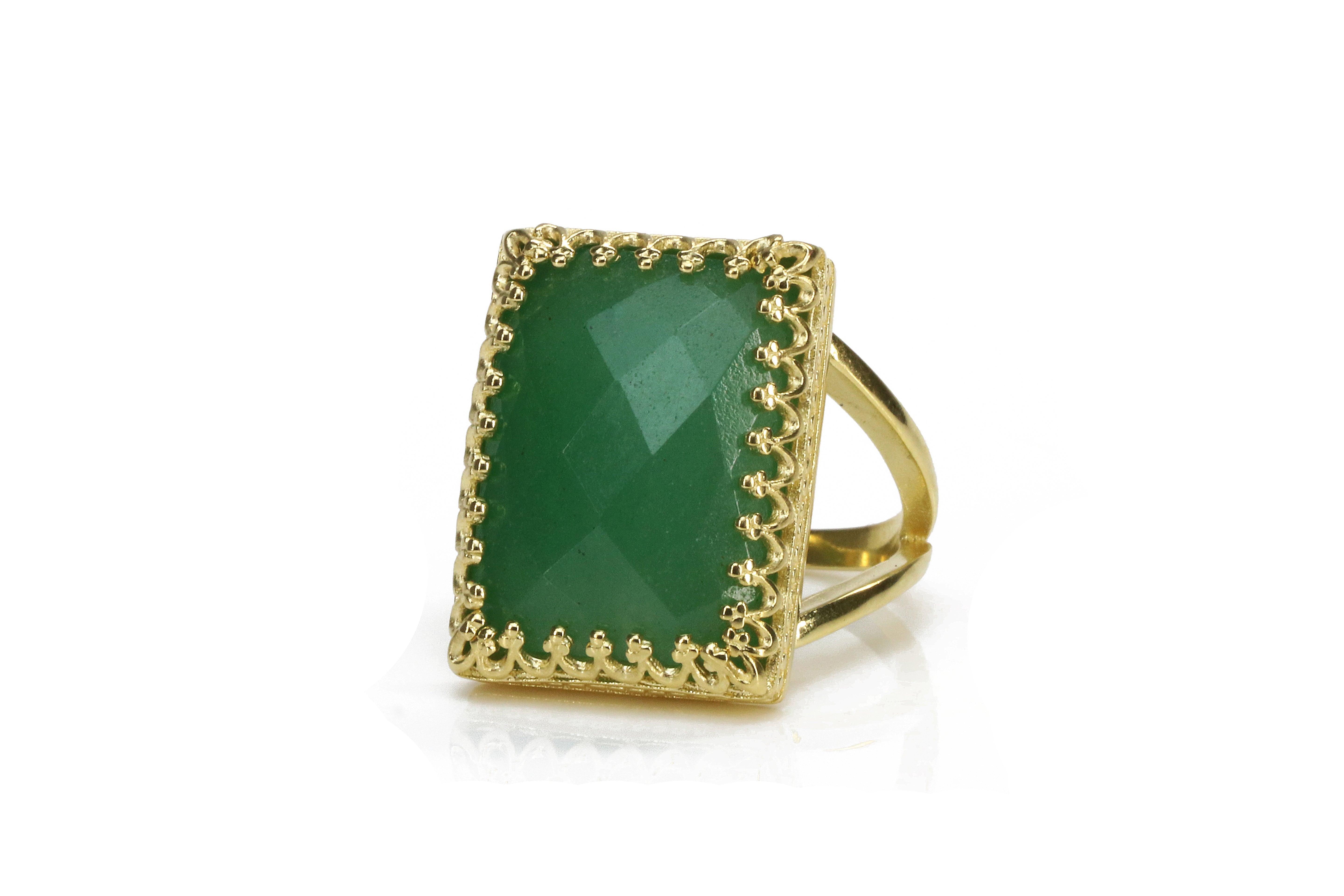 Stunning Green Onyx in 14k Rose Gold-filled Double Band Rings Anemone Jewelry