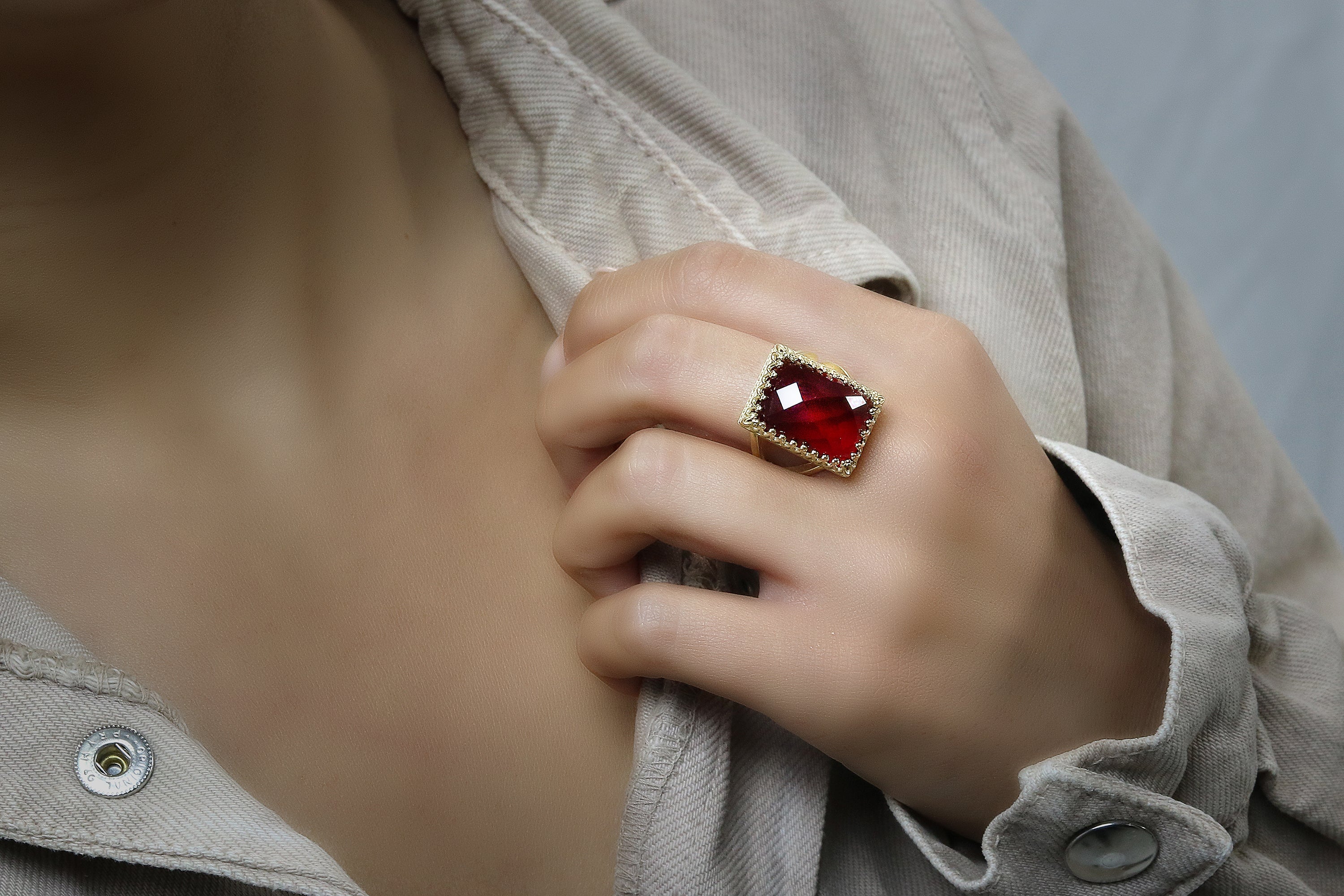 Rectangle Garnet Ring in 925 Sterling Silver Rings Anemone Jewelry