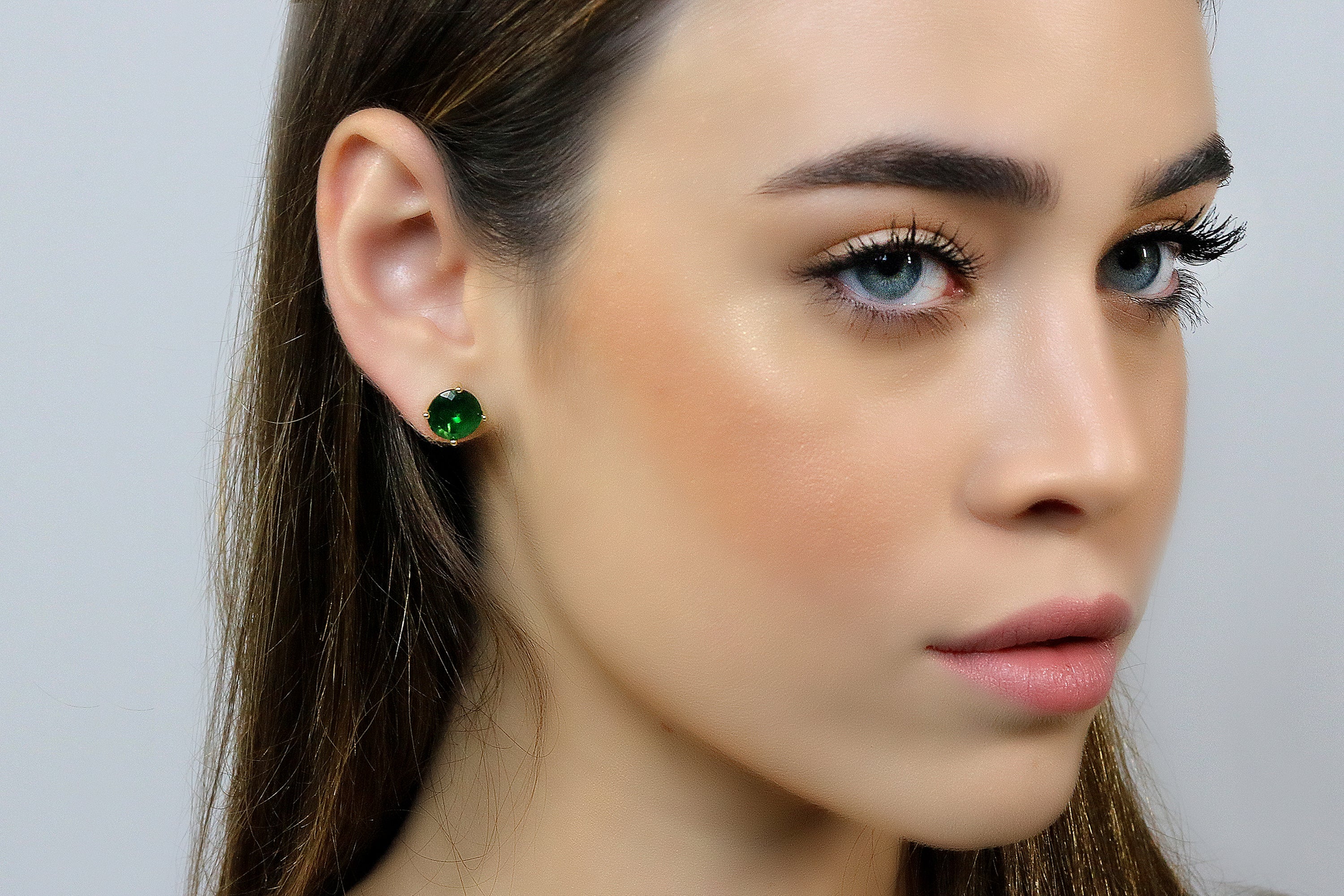 Stunning Round Emerald Gold Stud Earrings Earrings Anemone Unique