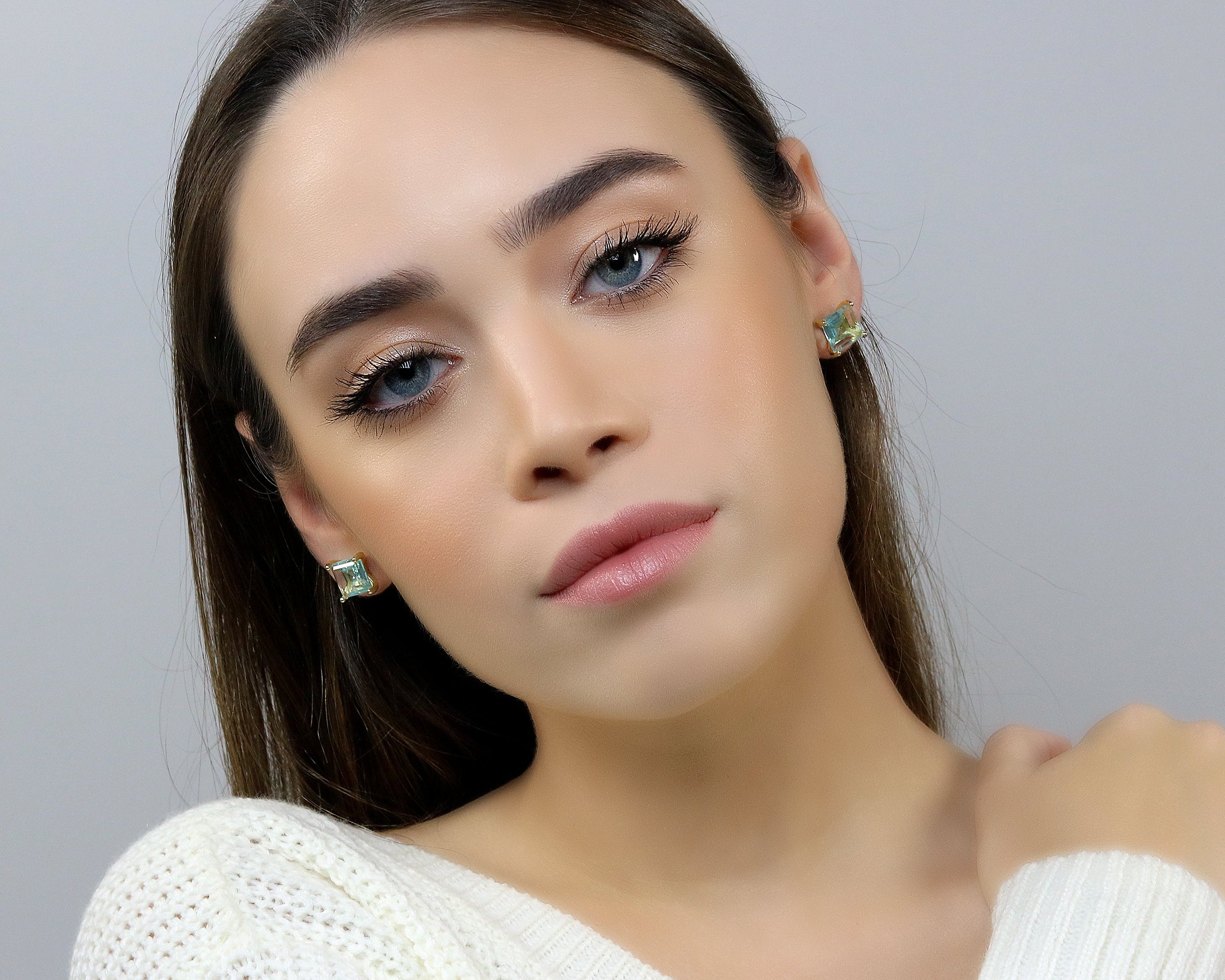 Delicate Blue Topaz Silver Earrings in Studs Earrings Anemone Unique
