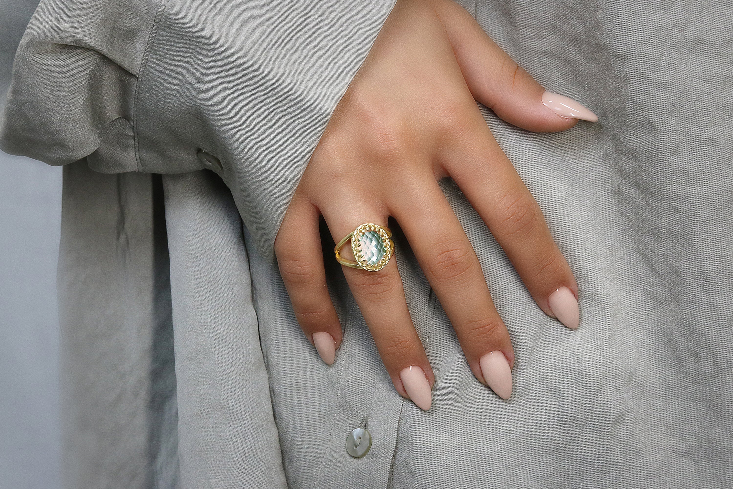 Lustrous Blue Topaz Ring in 14k Gold-filled Double Band Rings Anemone Jewelry