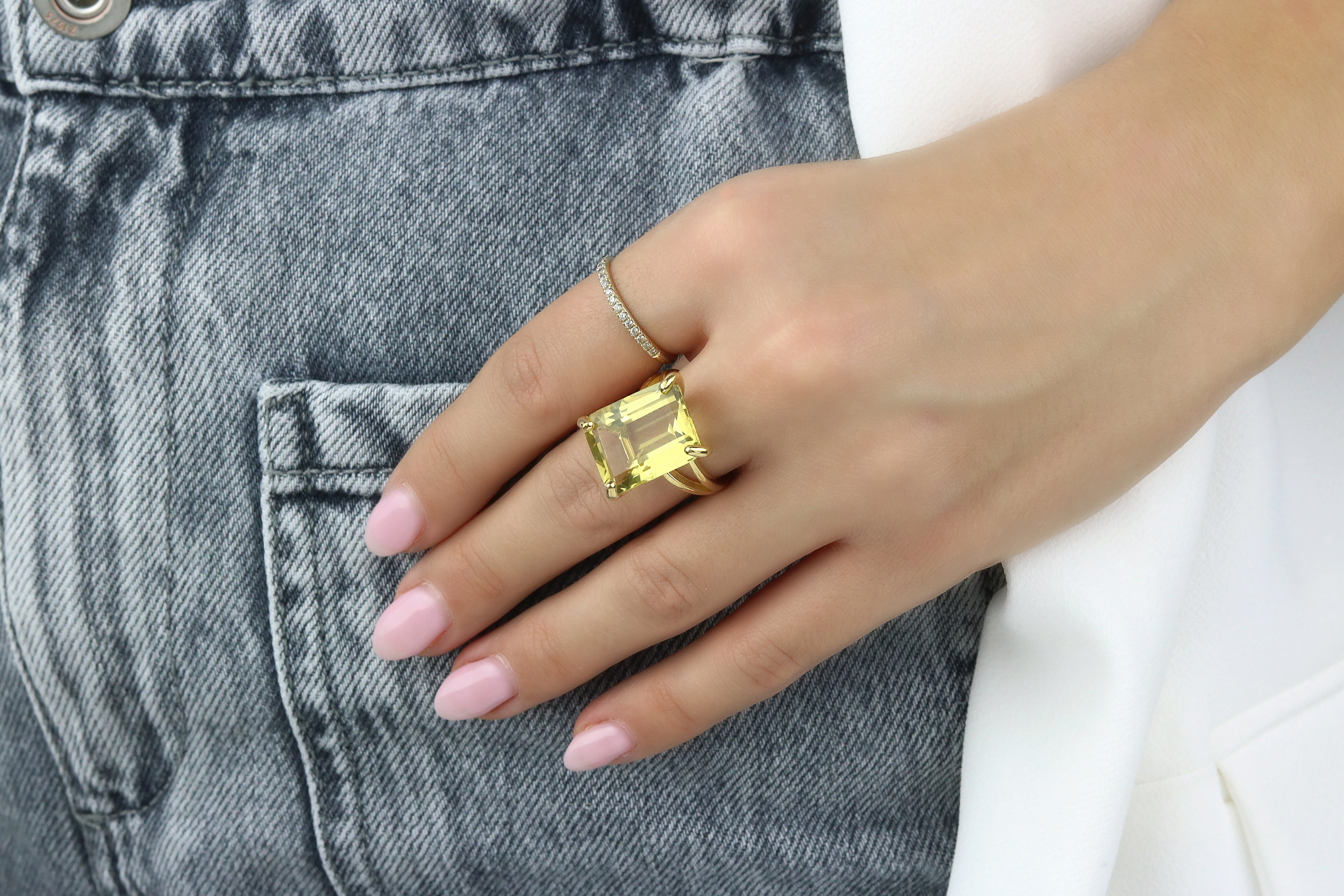 Rectangular Lemon Quartz in 14k Gold-filled Setting Rings Anemone Jewelry