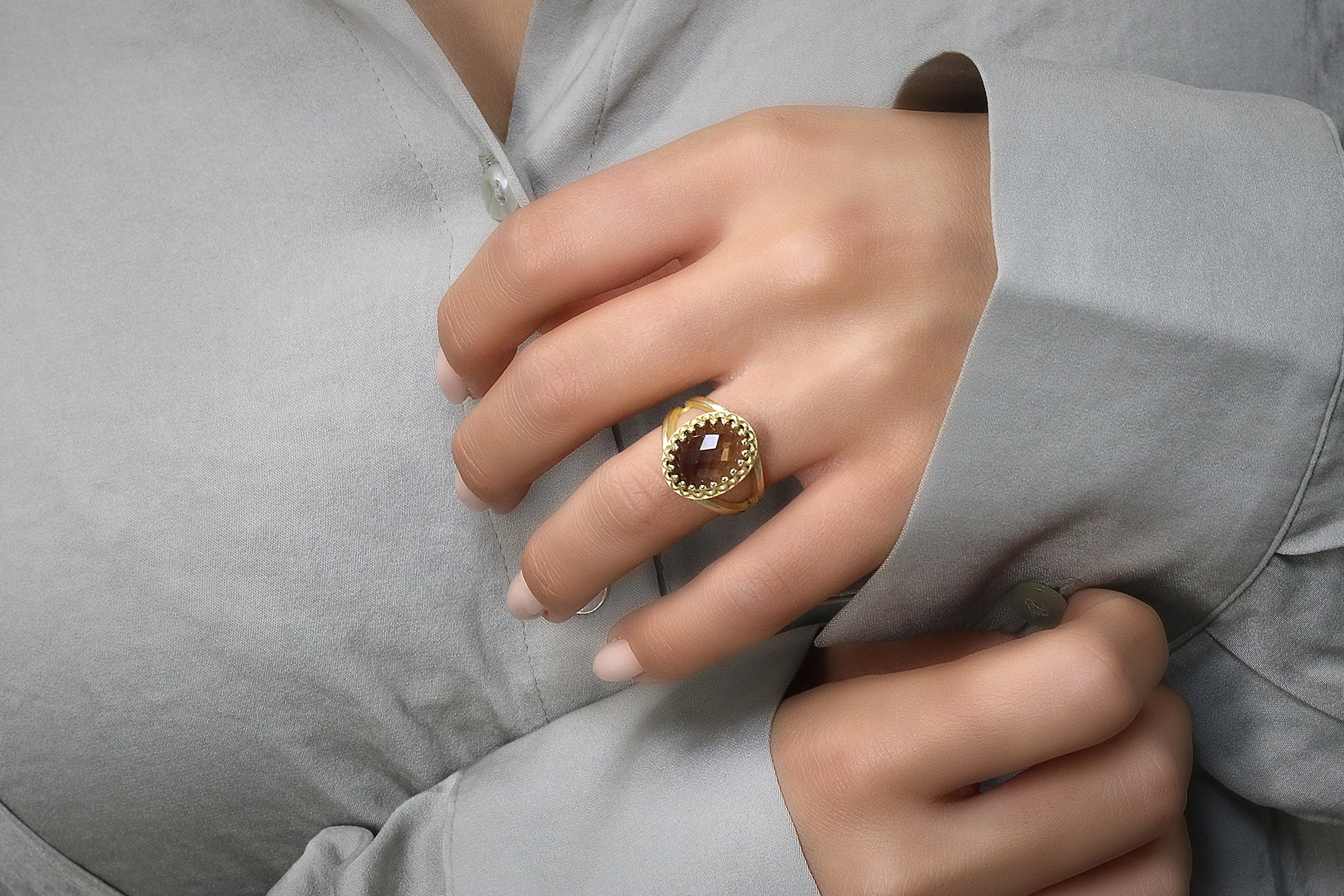 Oval Smoky Quartz 925 Silver Rings Rings Anemone Jewelry