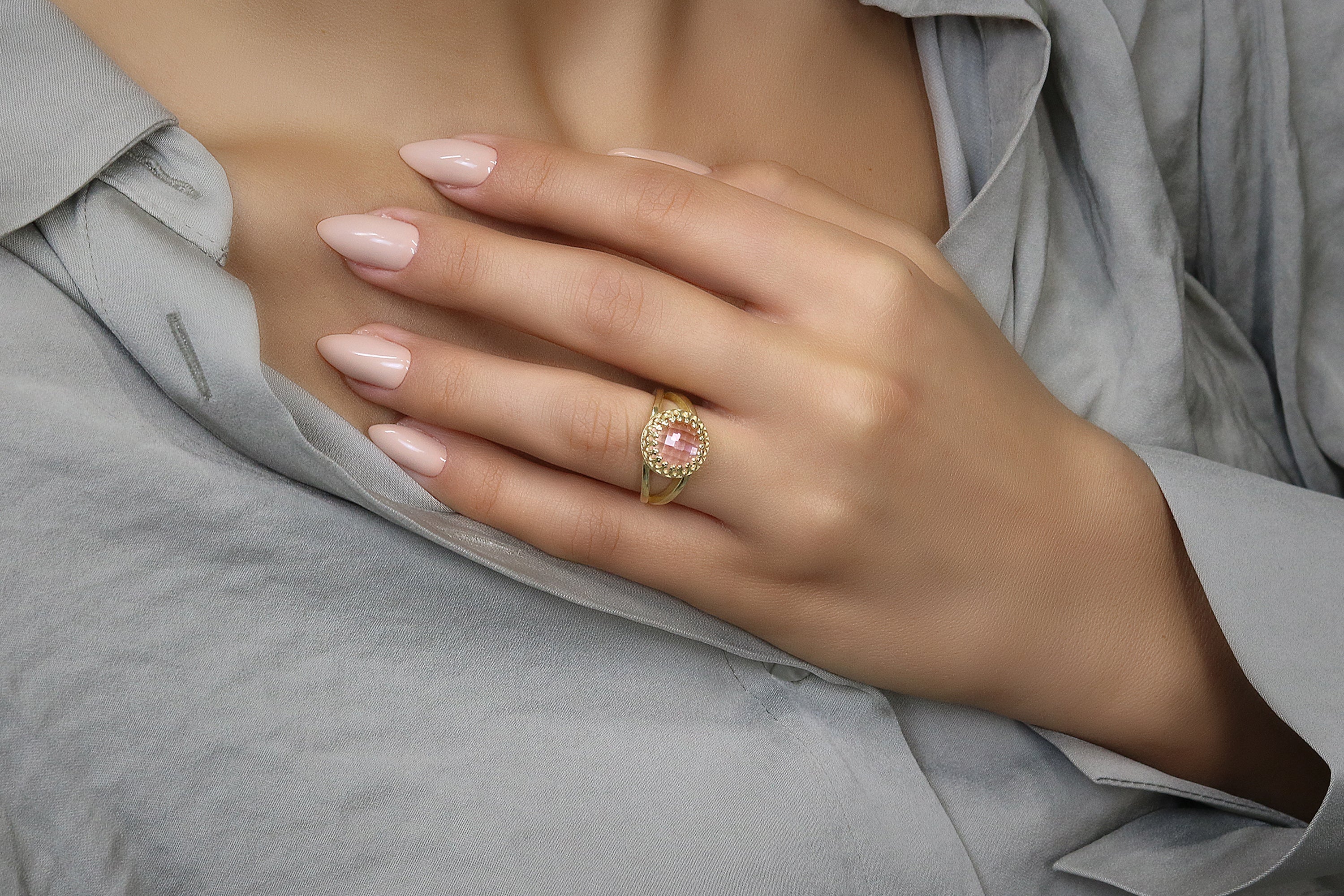 Stunning Rose Quartz Ring in 14k Rose Gold Rings Anemone Jewelry