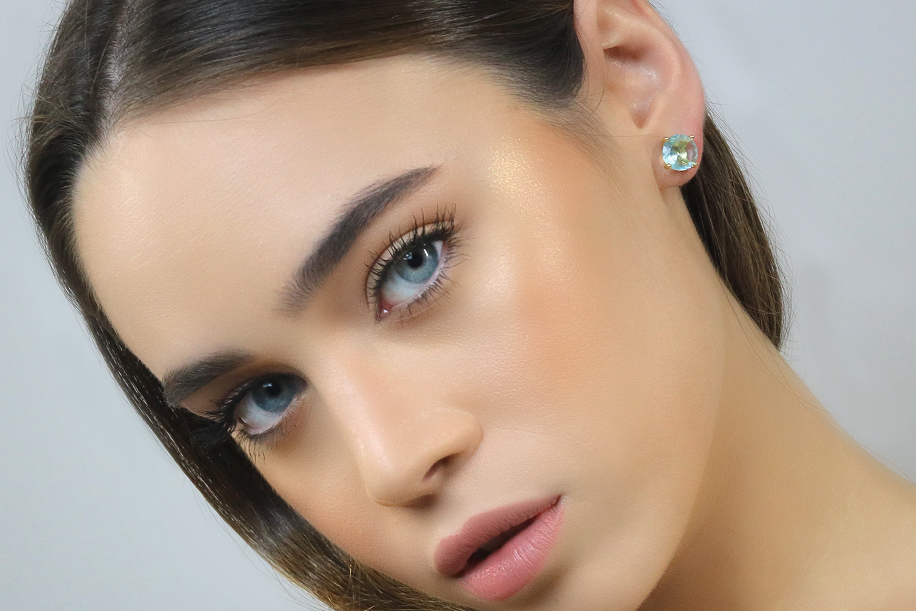 Round Blue Topaz Earrings in Gold Earrings Anemone Unique