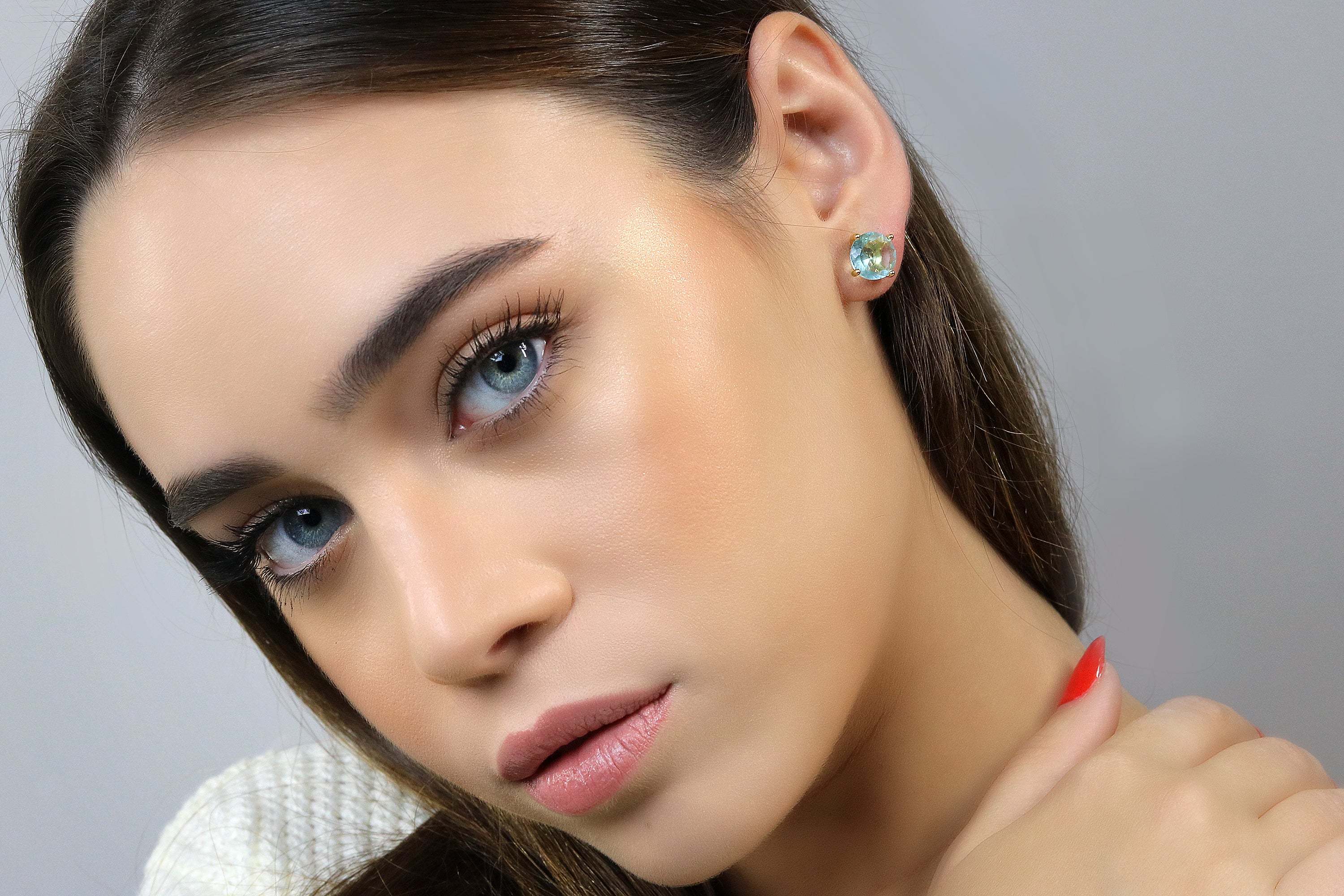 Round Blue Topaz Earrings in Gold Earrings Anemone Unique