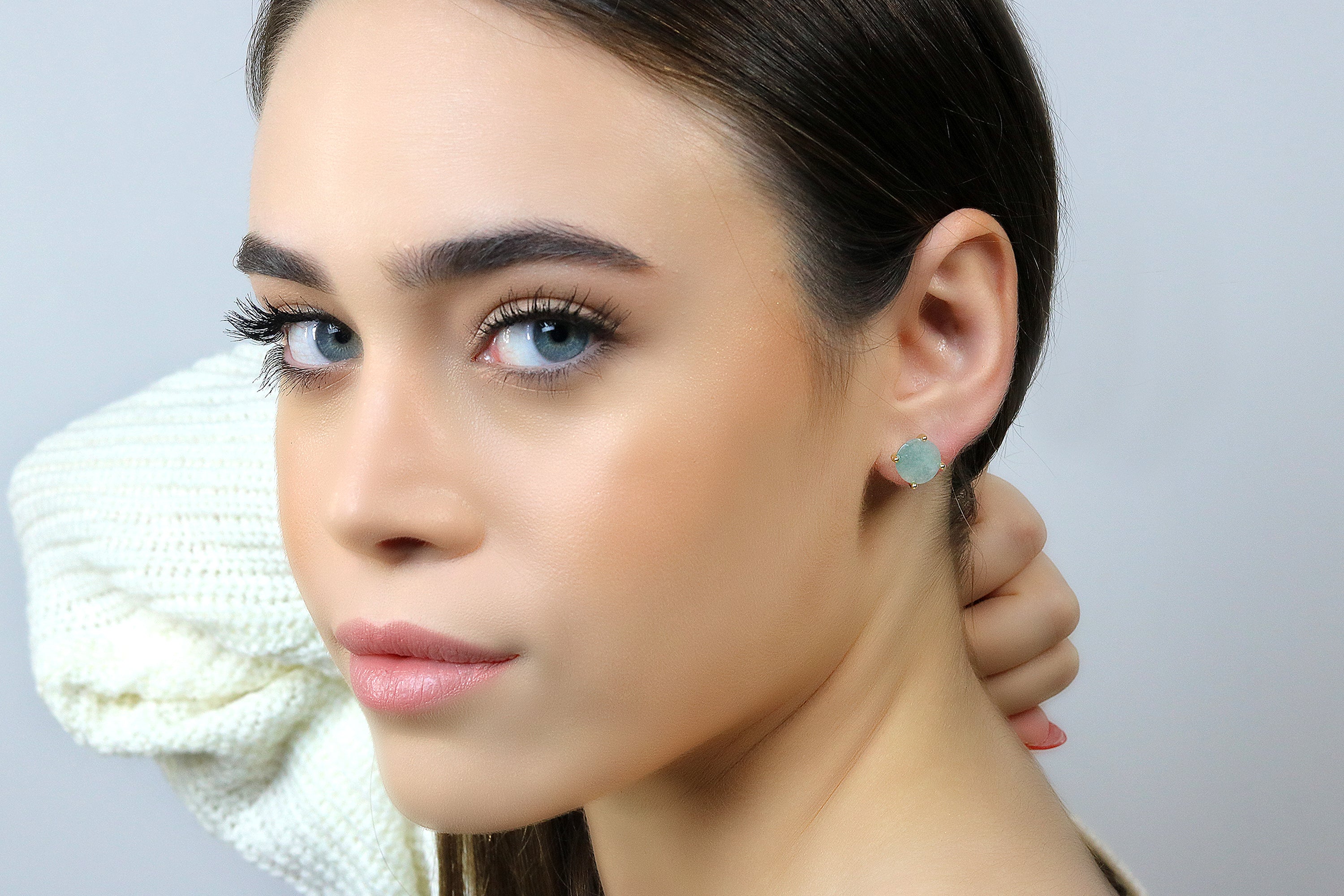 Gold Aquamarine Stud Earrings Earrings Anemone Unique