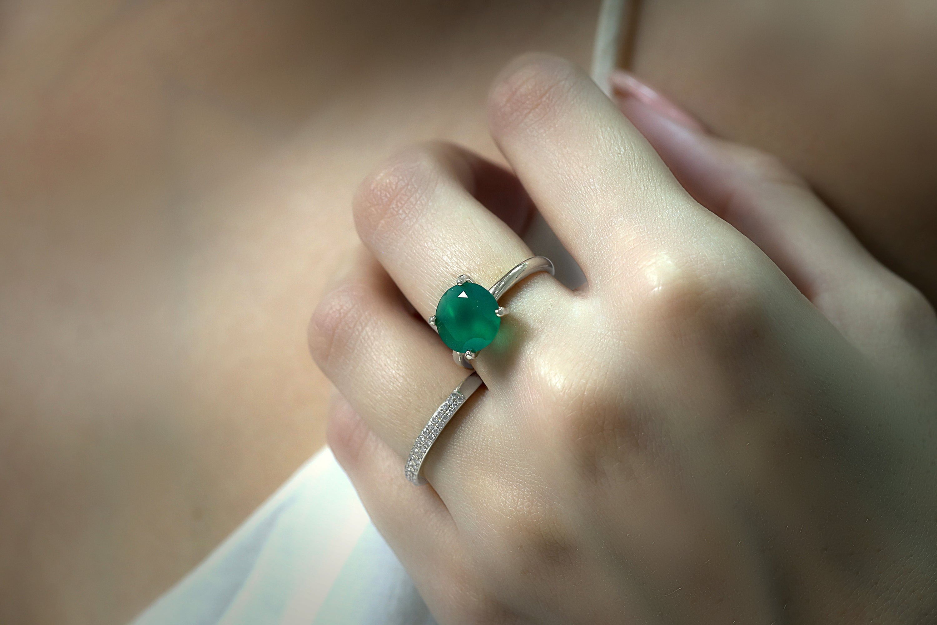 Solitaire Onyx Gemstone Rings in Gold Rings Anemone Unique