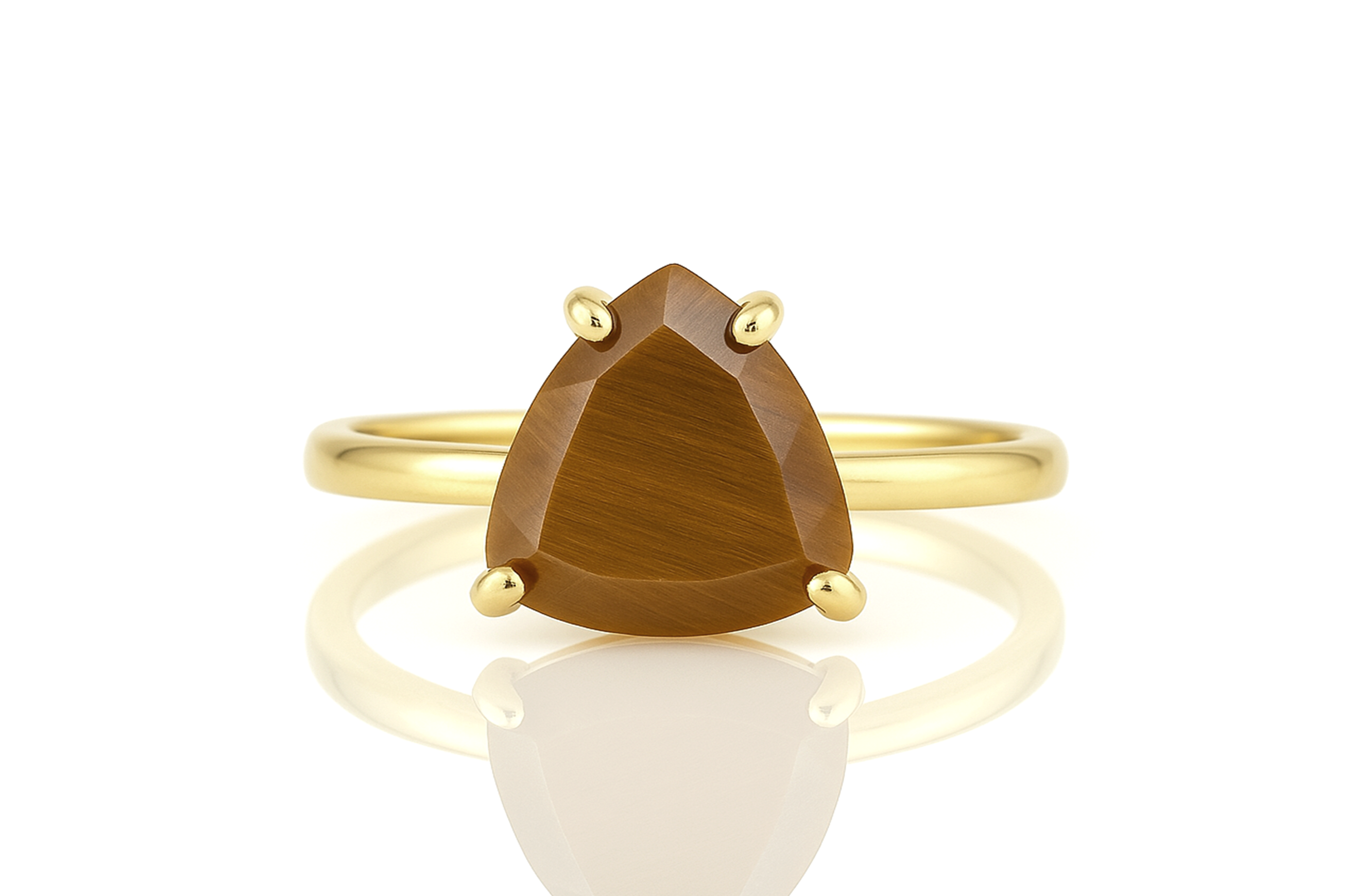 a gold ring with a brown stone on it