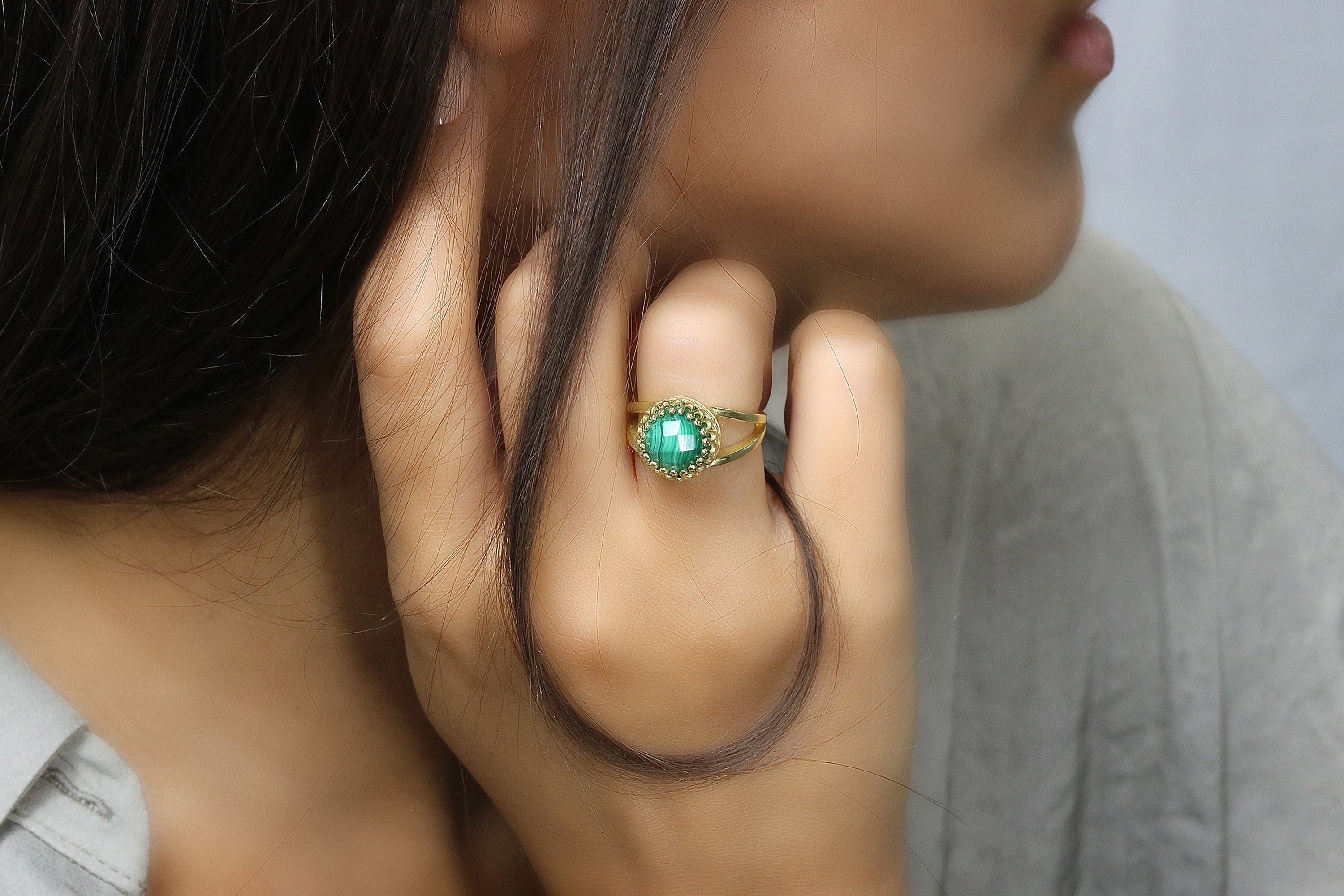 Green Malachite Ring in 14K Gold Rings Anemone Jewelry