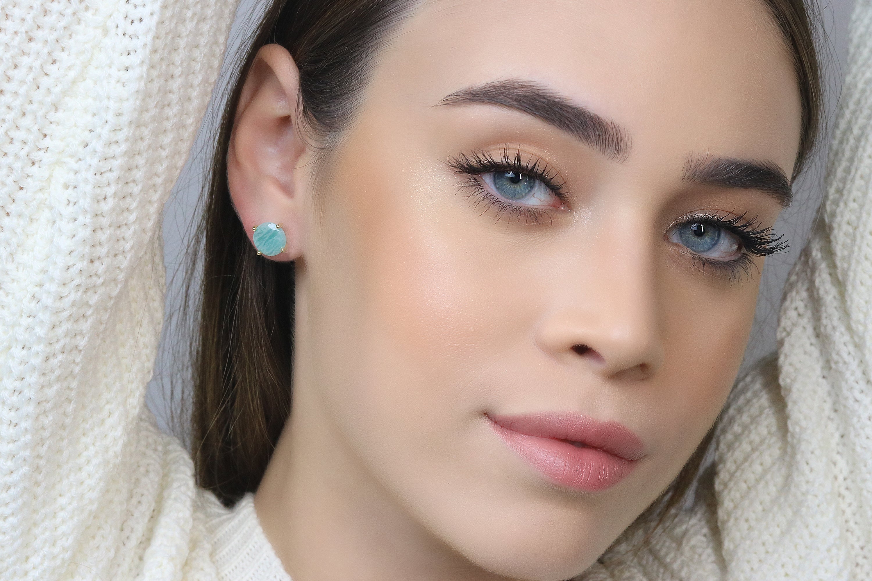 Fascinating Round Amazonite Earrings in Gold Earrings Anemone Unique