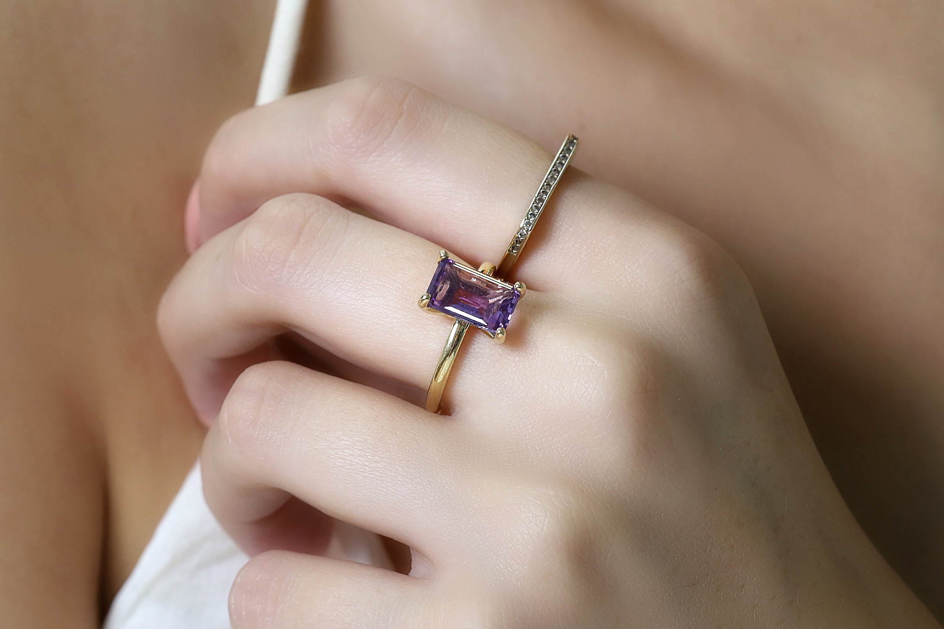 14K Gold-filled Rectangle Amethyst Ring Rings Anemone Unique