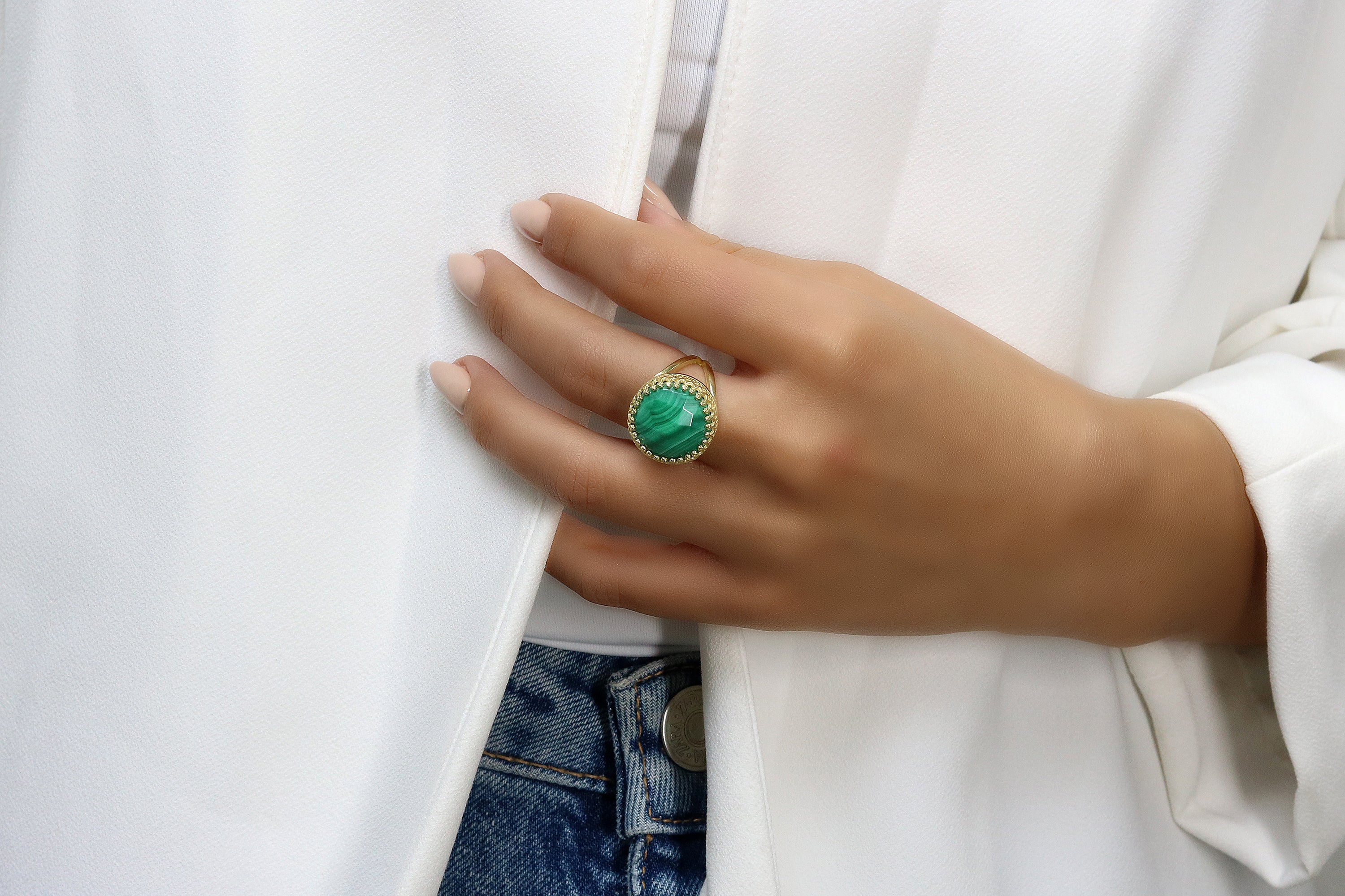 Banded Malachite Ring in 14k Gold Rings Anemone Jewelry