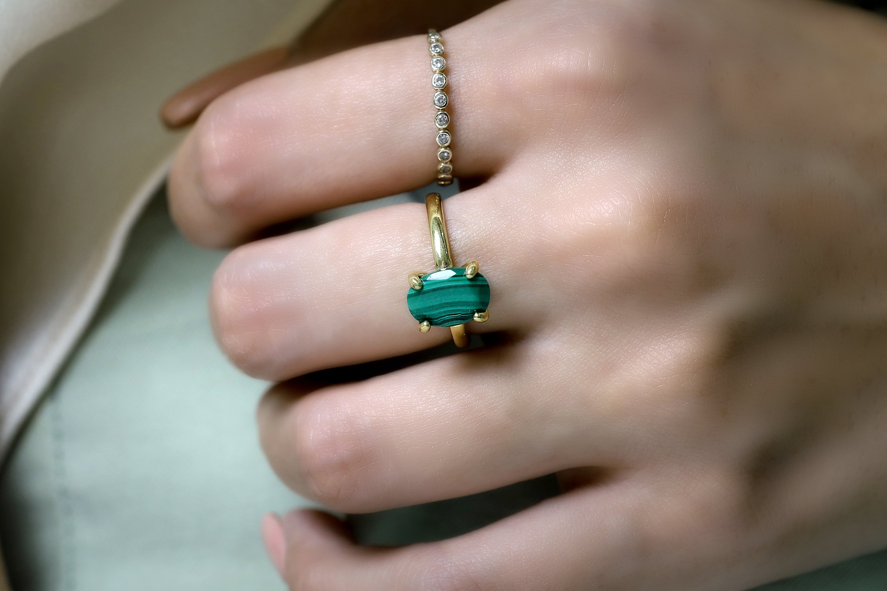 Vibrant Oval Malachite Gold Ring Rings Anemone Unique