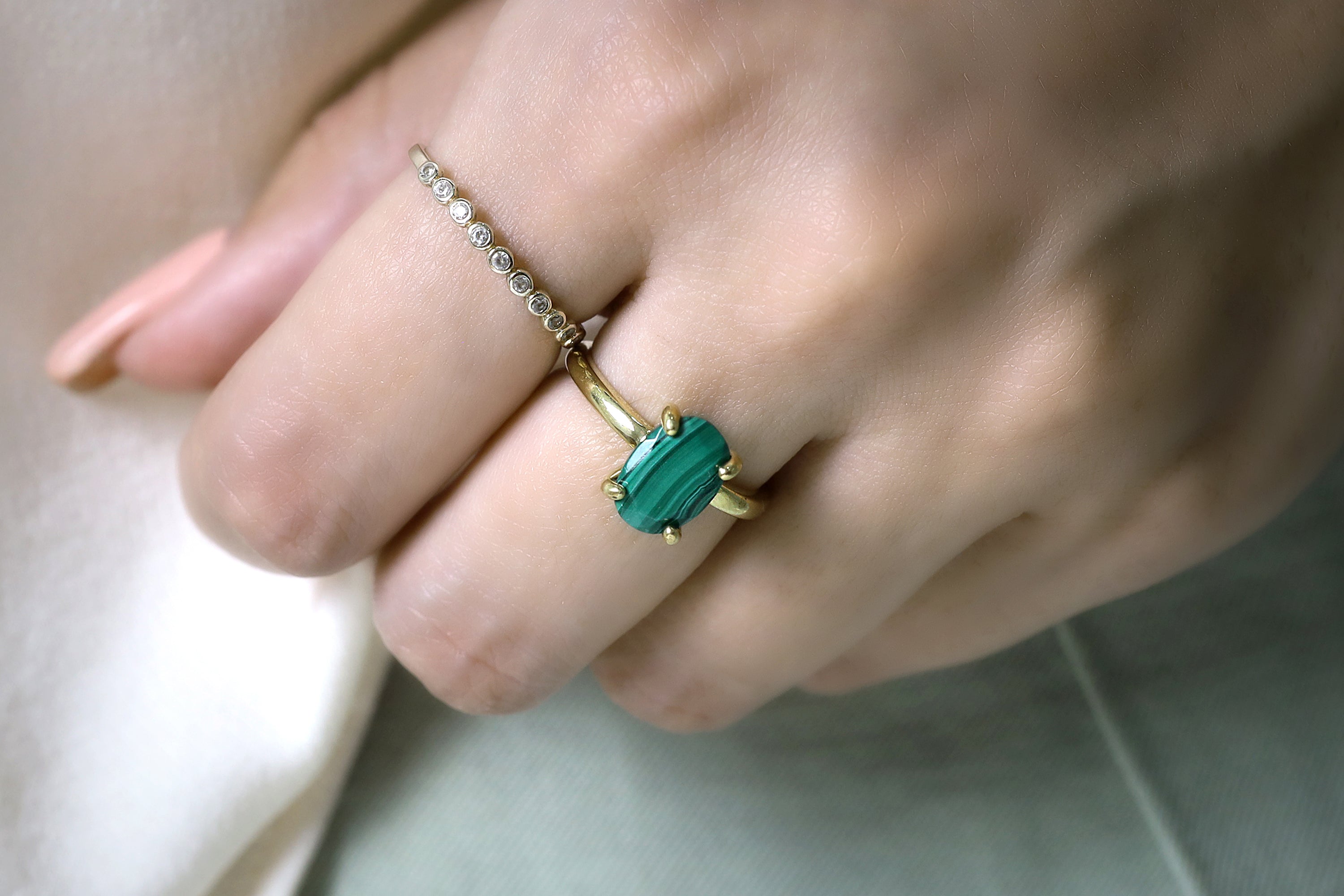 Vibrant Oval Malachite Gold Ring Rings Anemone Unique