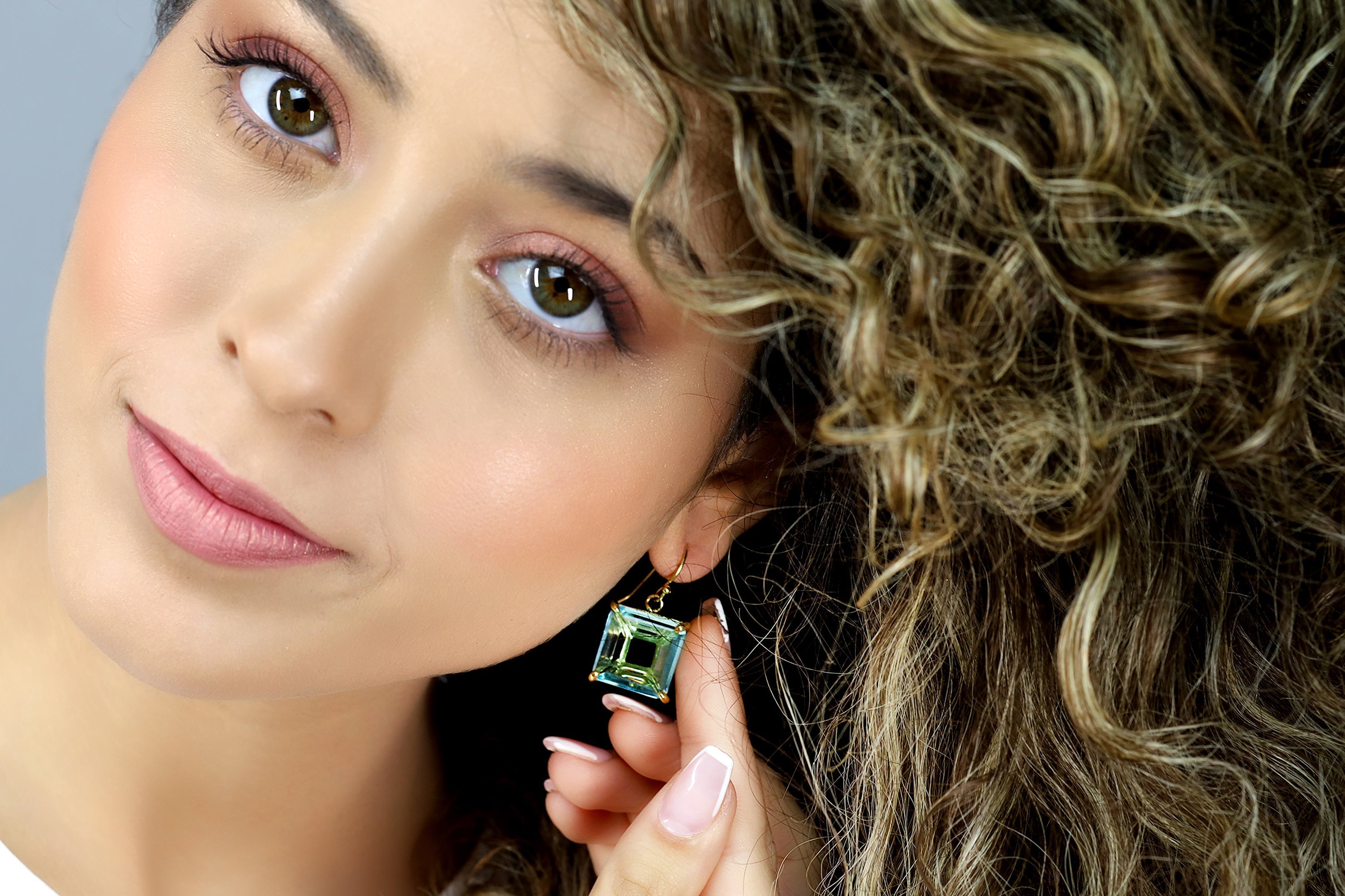 Blue Topaz Square Princess Cut Gold Dangle Earrings Earrings Anemone Jewelry