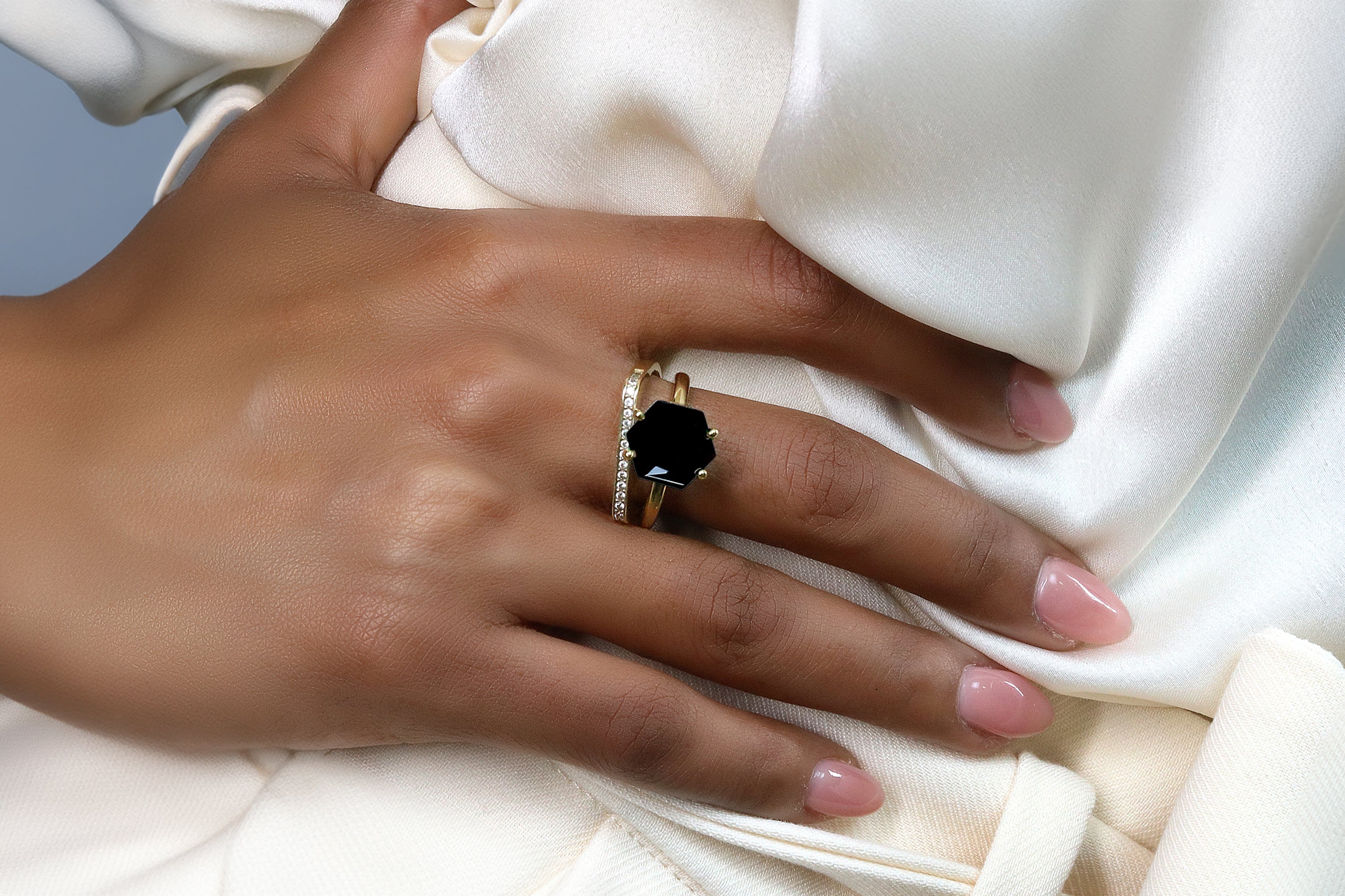 Black Onyx Hexagonal Silver Ring Rings Anemone Unique