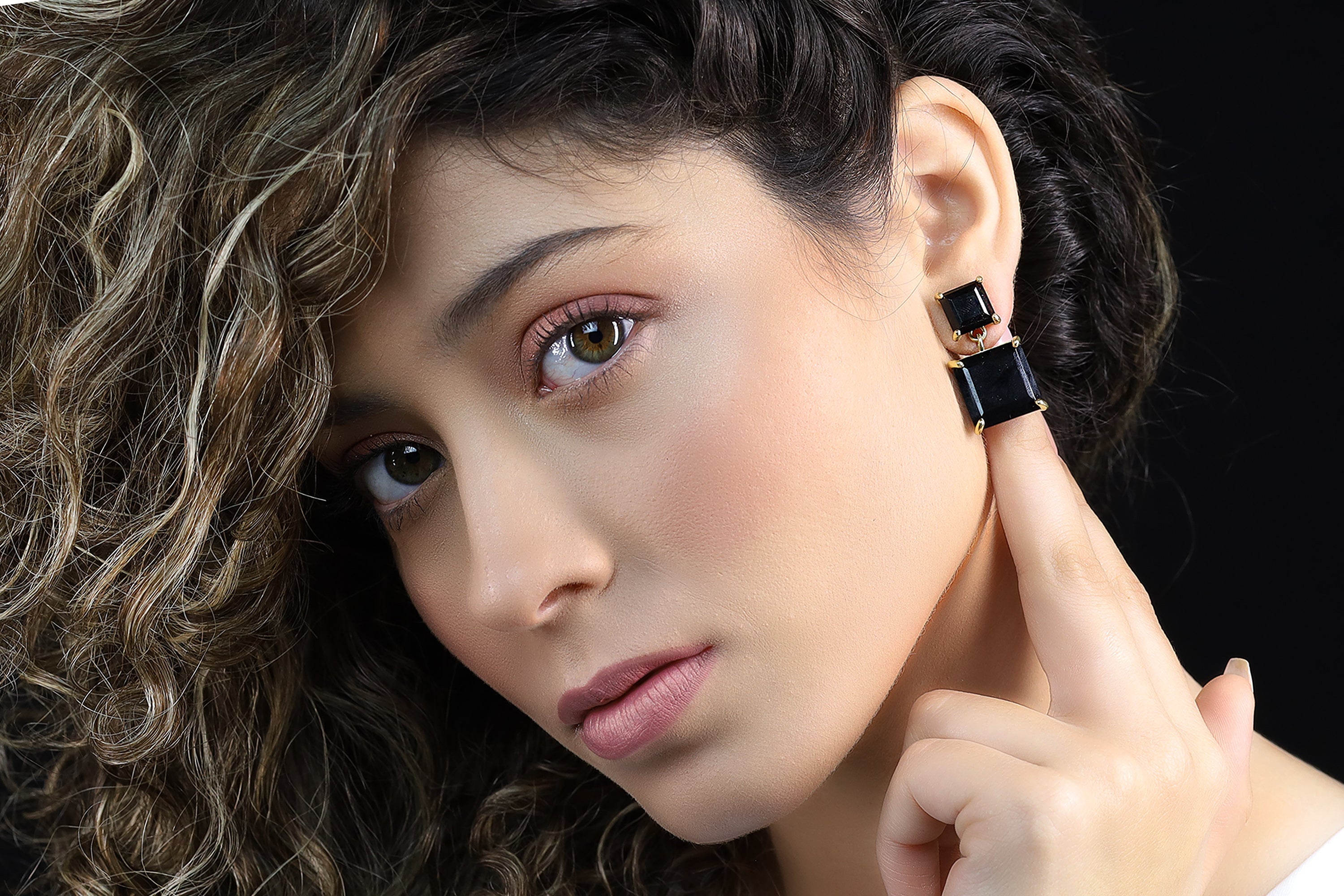 Long Black Onyx Gold Dangle Multi-Stone Earrings Earrings Anemone Jewelry