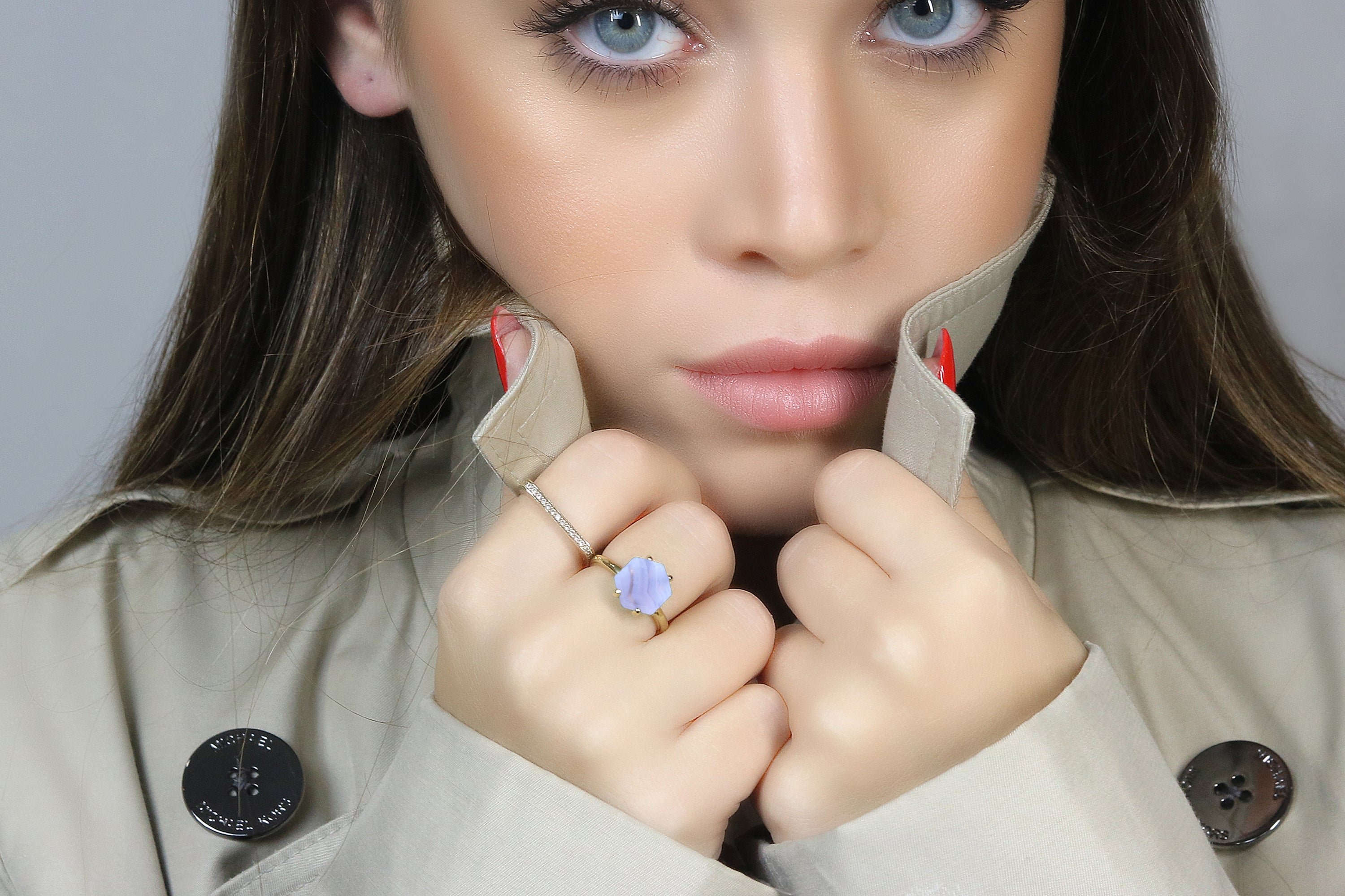 Single Stone Blue Lace Agate Ring in Gold Rings Anemone Unique