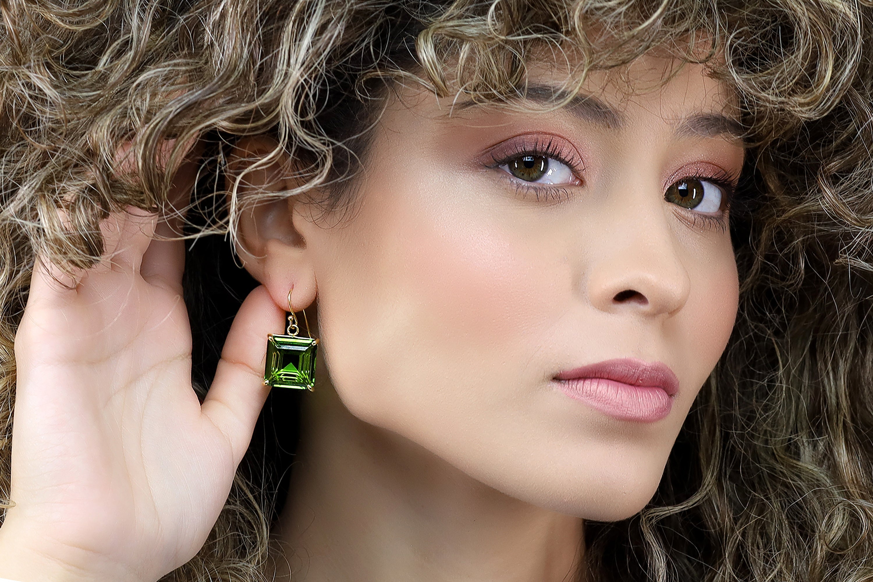14k Gold Square Cut Peridot Dangle Earrings Earrings Anemone Jewelry