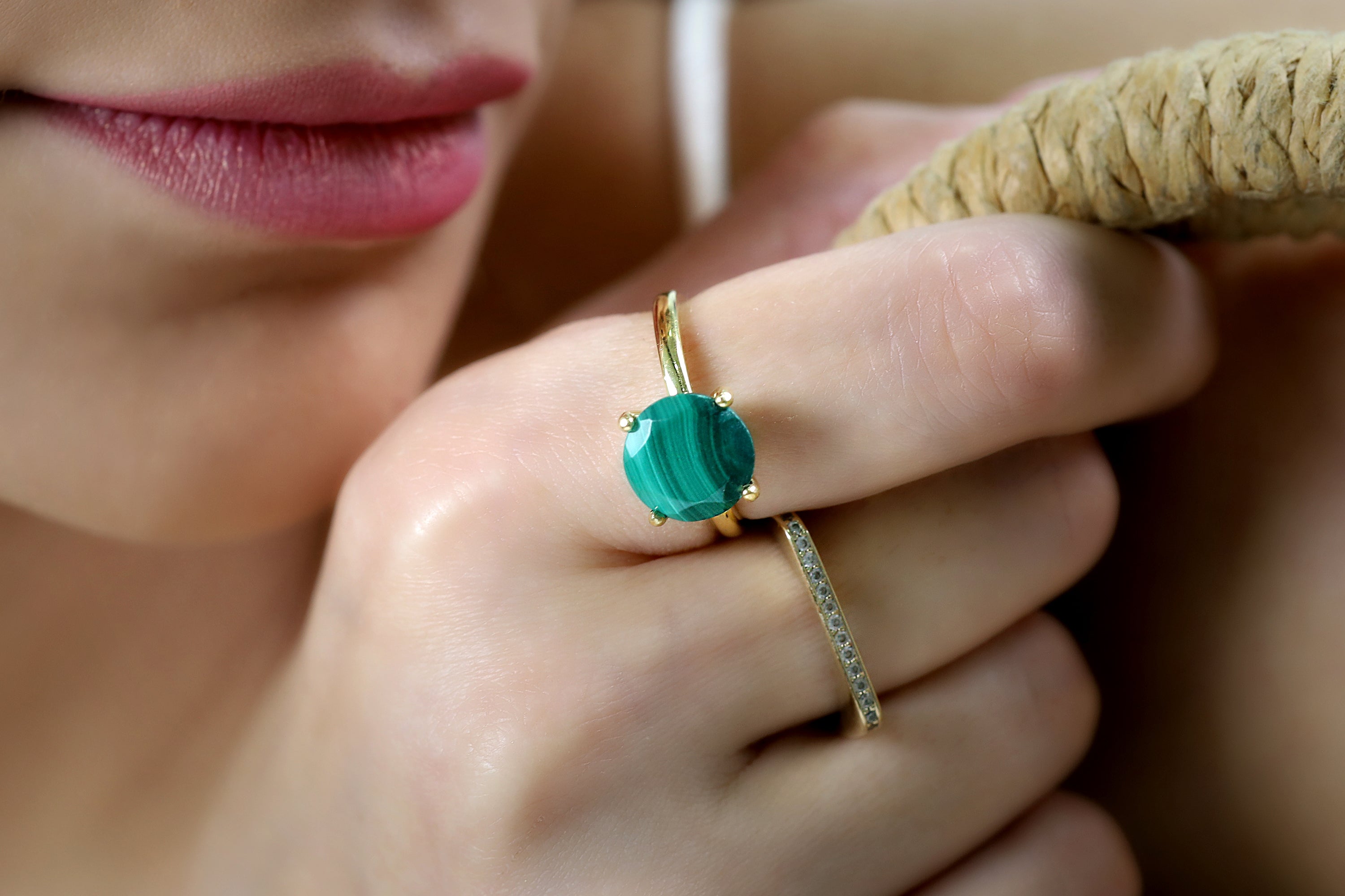 Stunning Round Malachite Gold Filled Ring Rings Anemone Unique