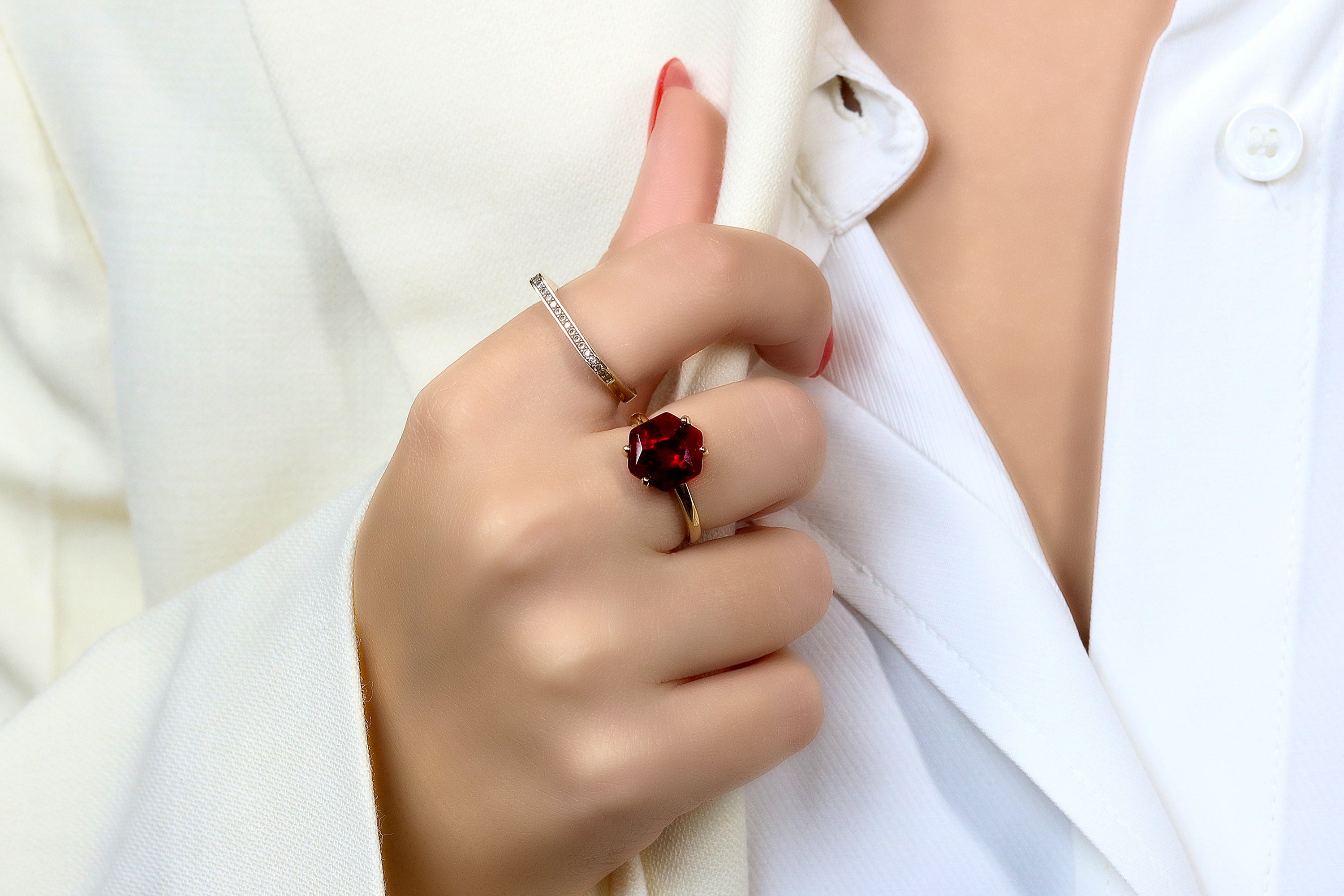 Modern Style Garnet Ring in Sterling Silver Rings Anemone Unique