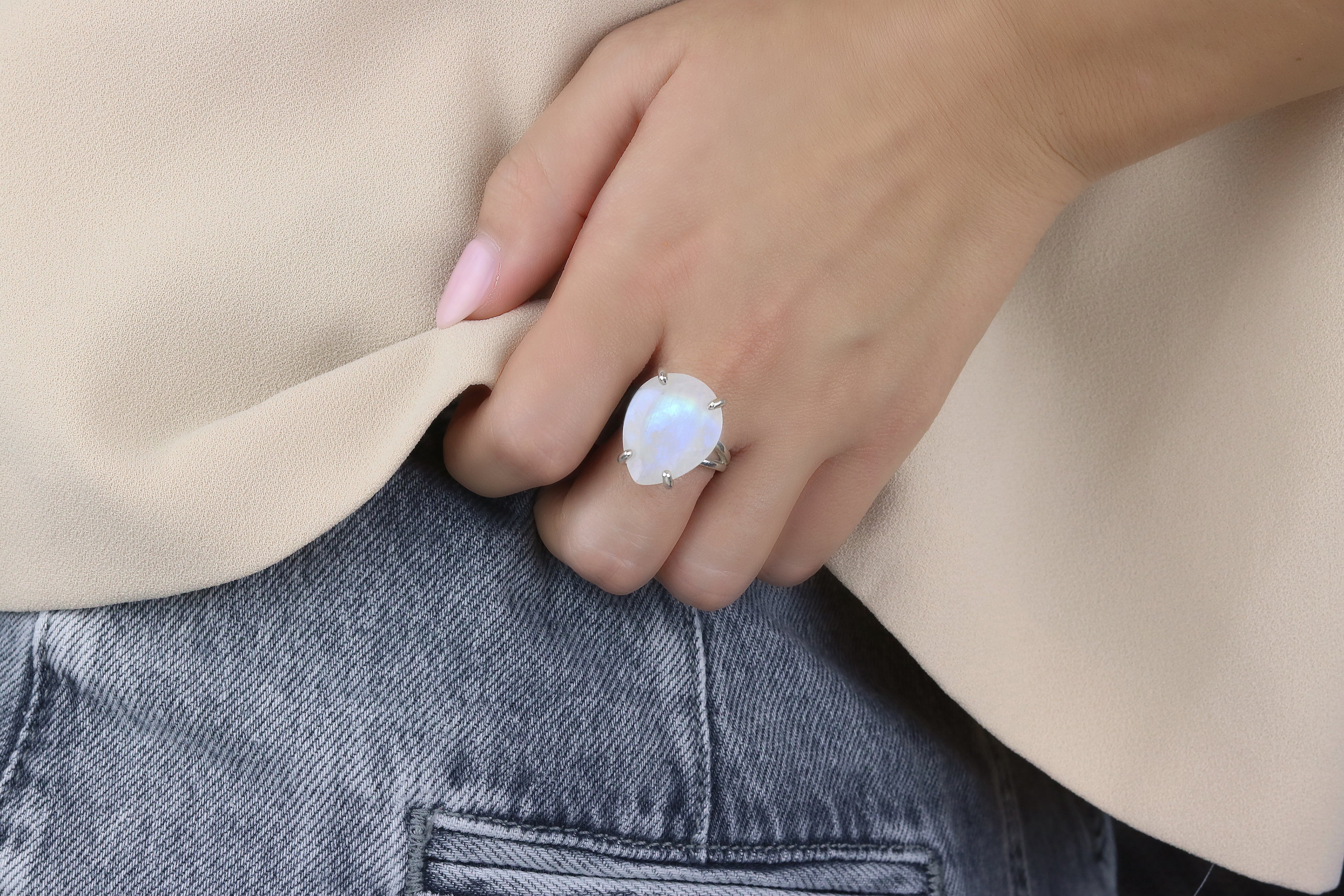 Teardrop Moonstone Rose Gold Statement Ring Rings Anemone Jewelry