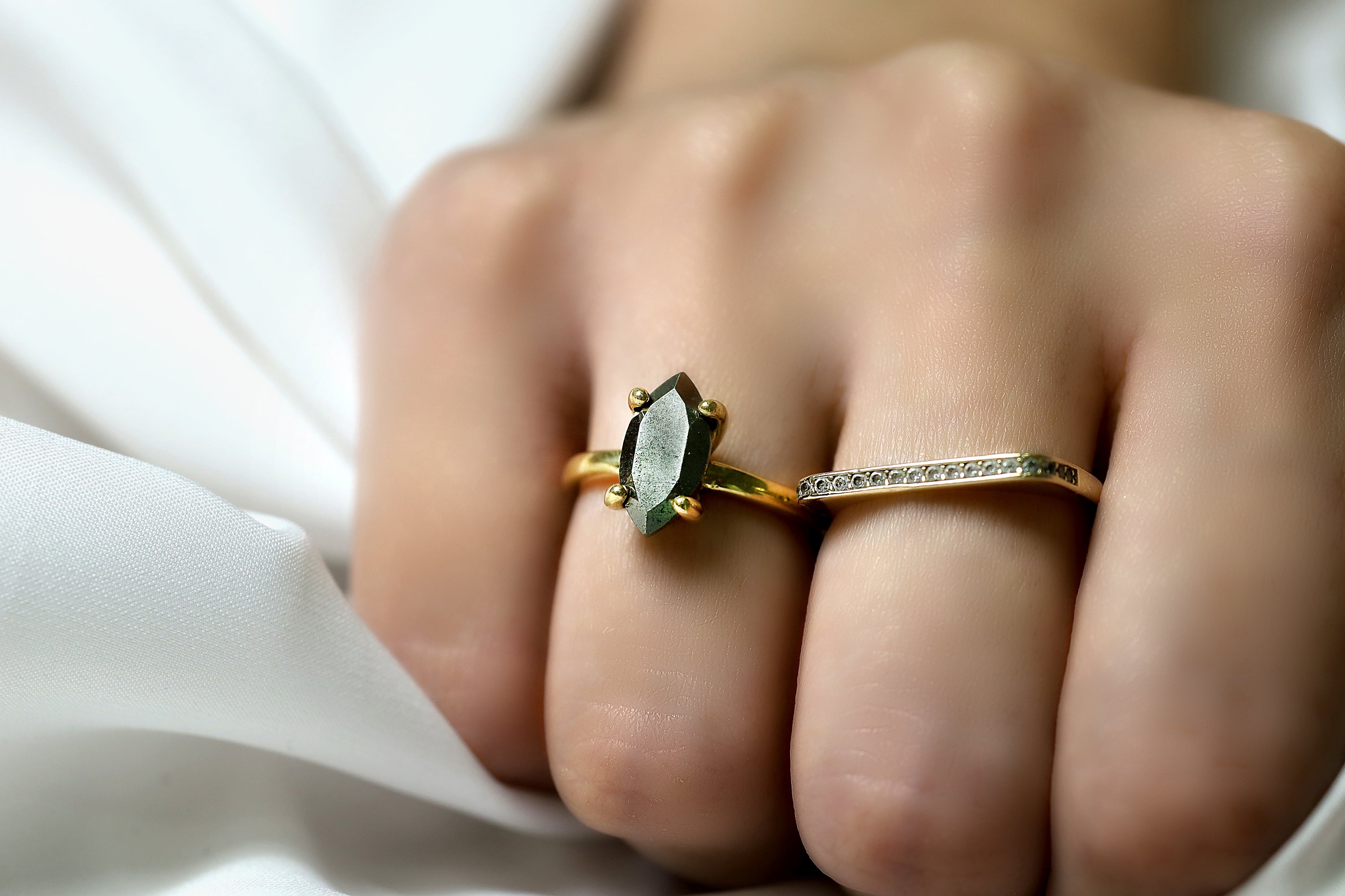 Delicate Iron Pyrite Ring in 14k Gold Rings Anemone Unique