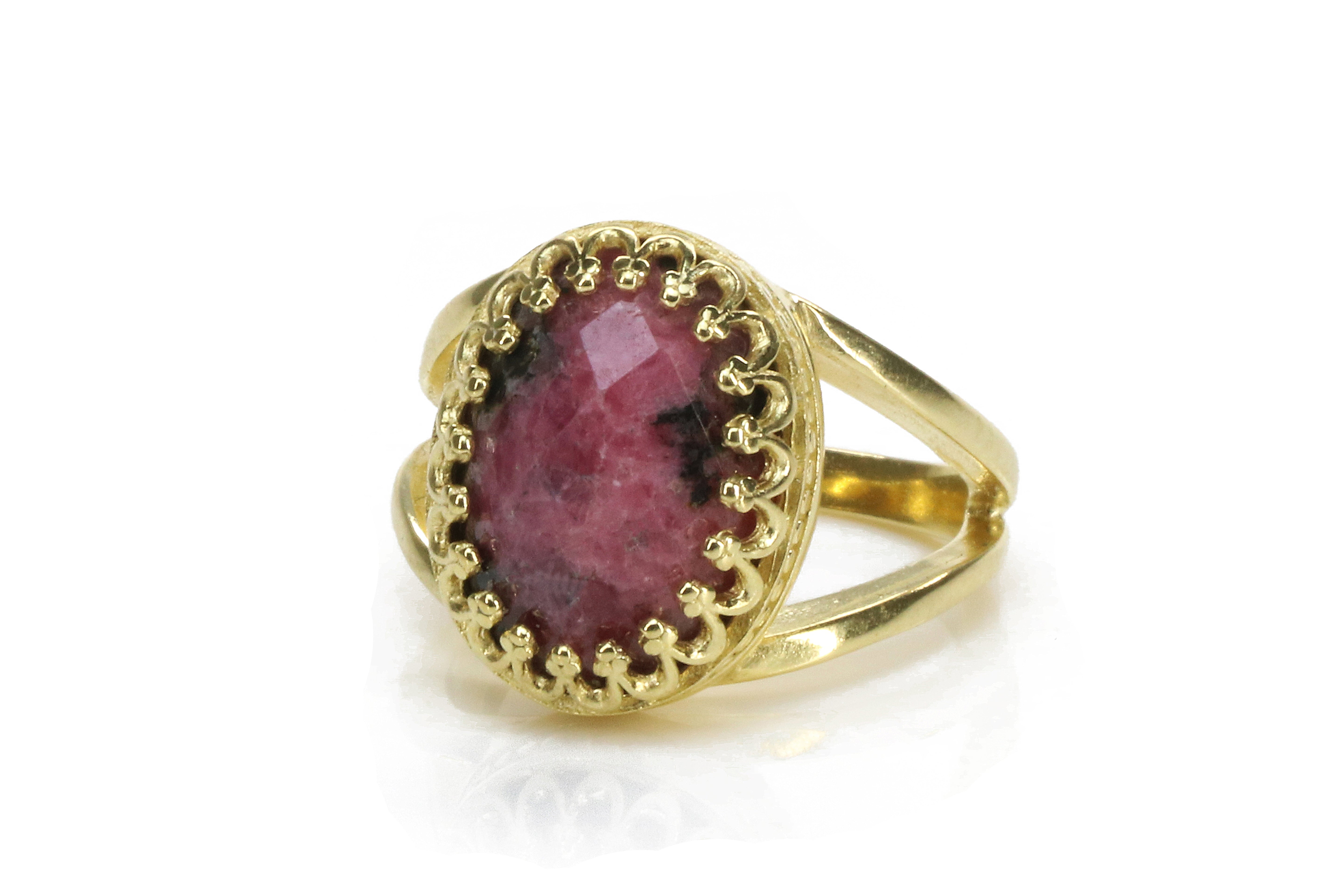 Bold Red Rhodonite Ring in 14k Gold-filled Ring Band Rings Anemone Jewelry