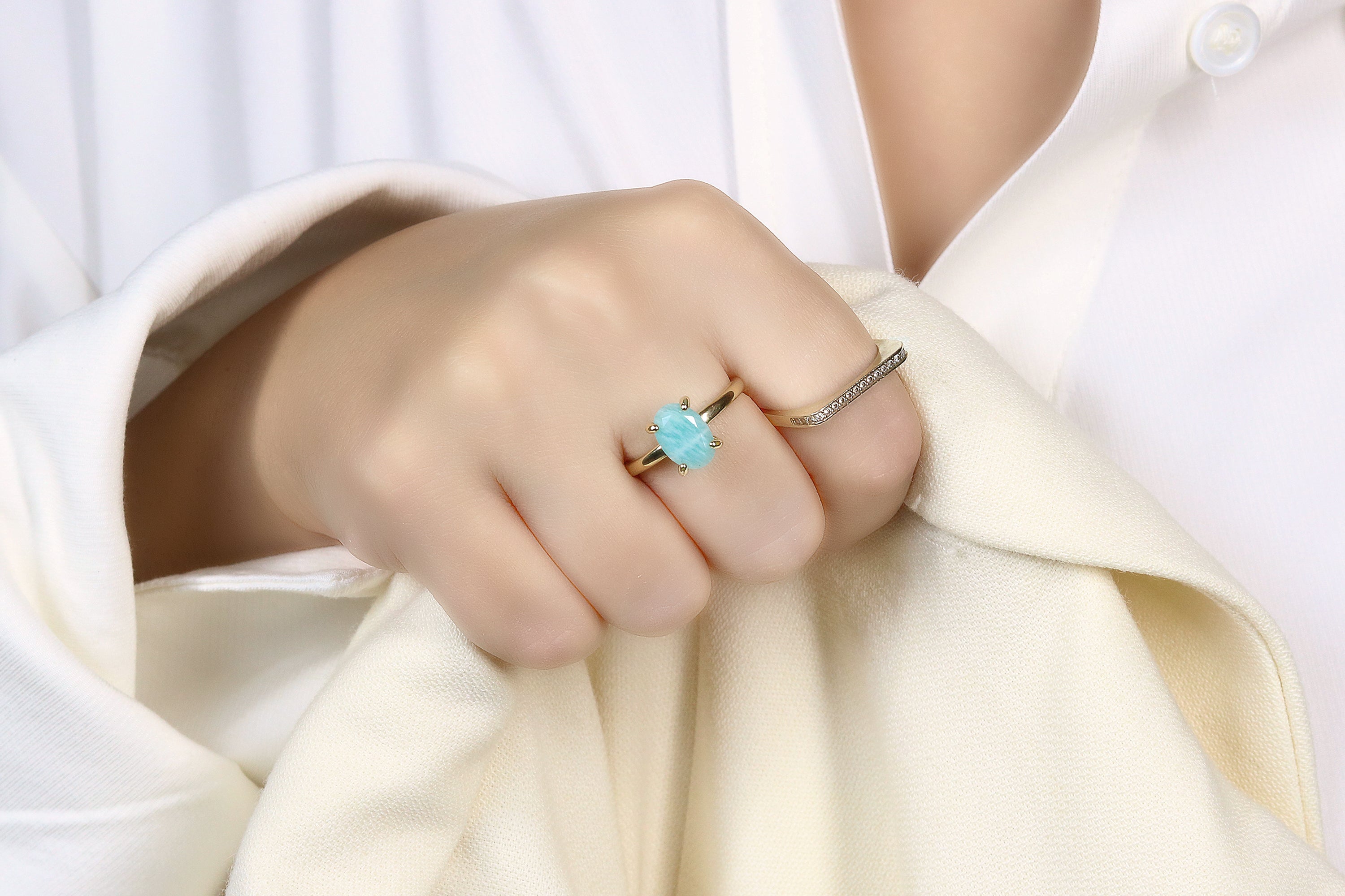 Amazonite Ring in Gold Prong Setting Rings Anemone Unique