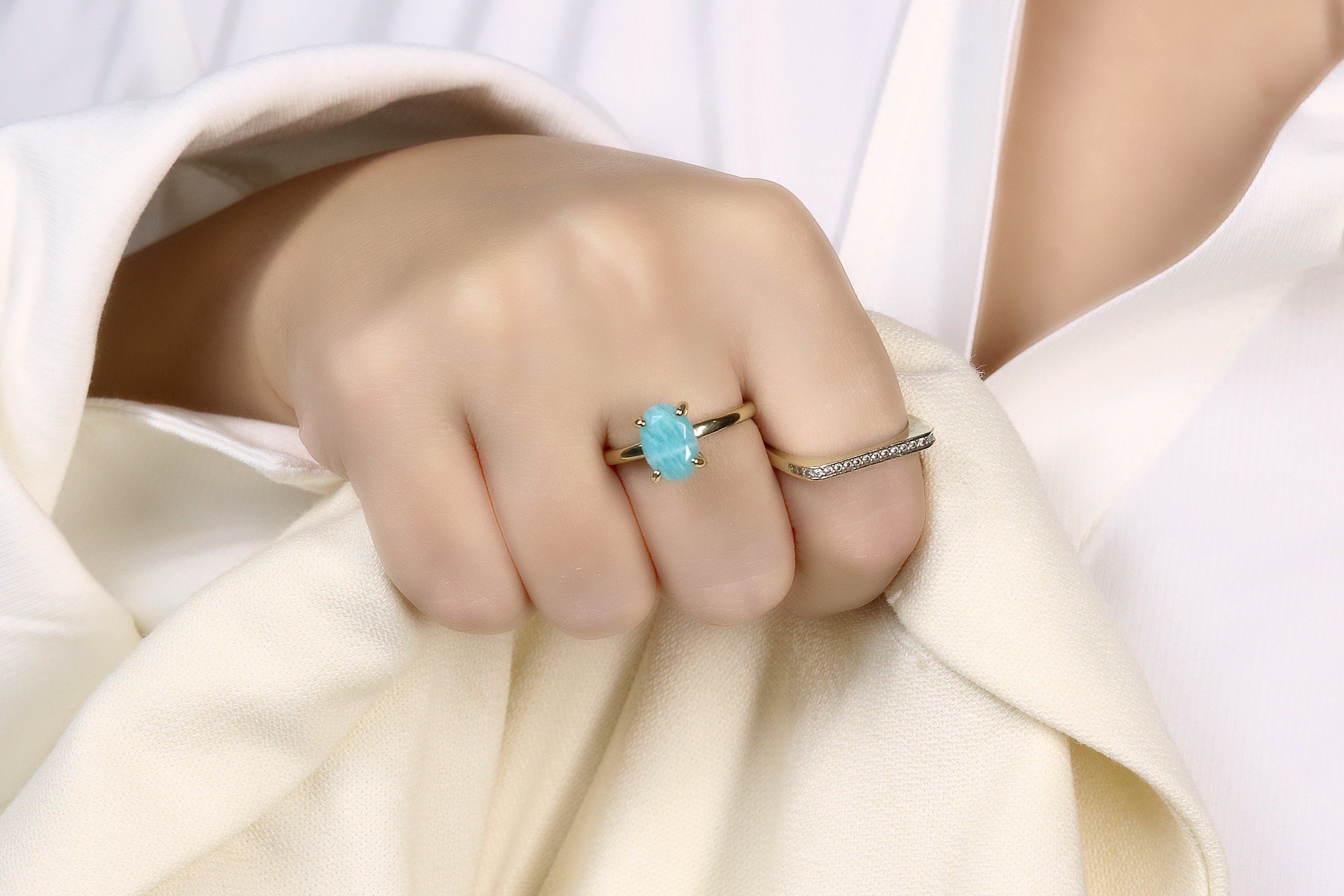 Amazonite Ring in Gold Prong Setting Rings Anemone Unique