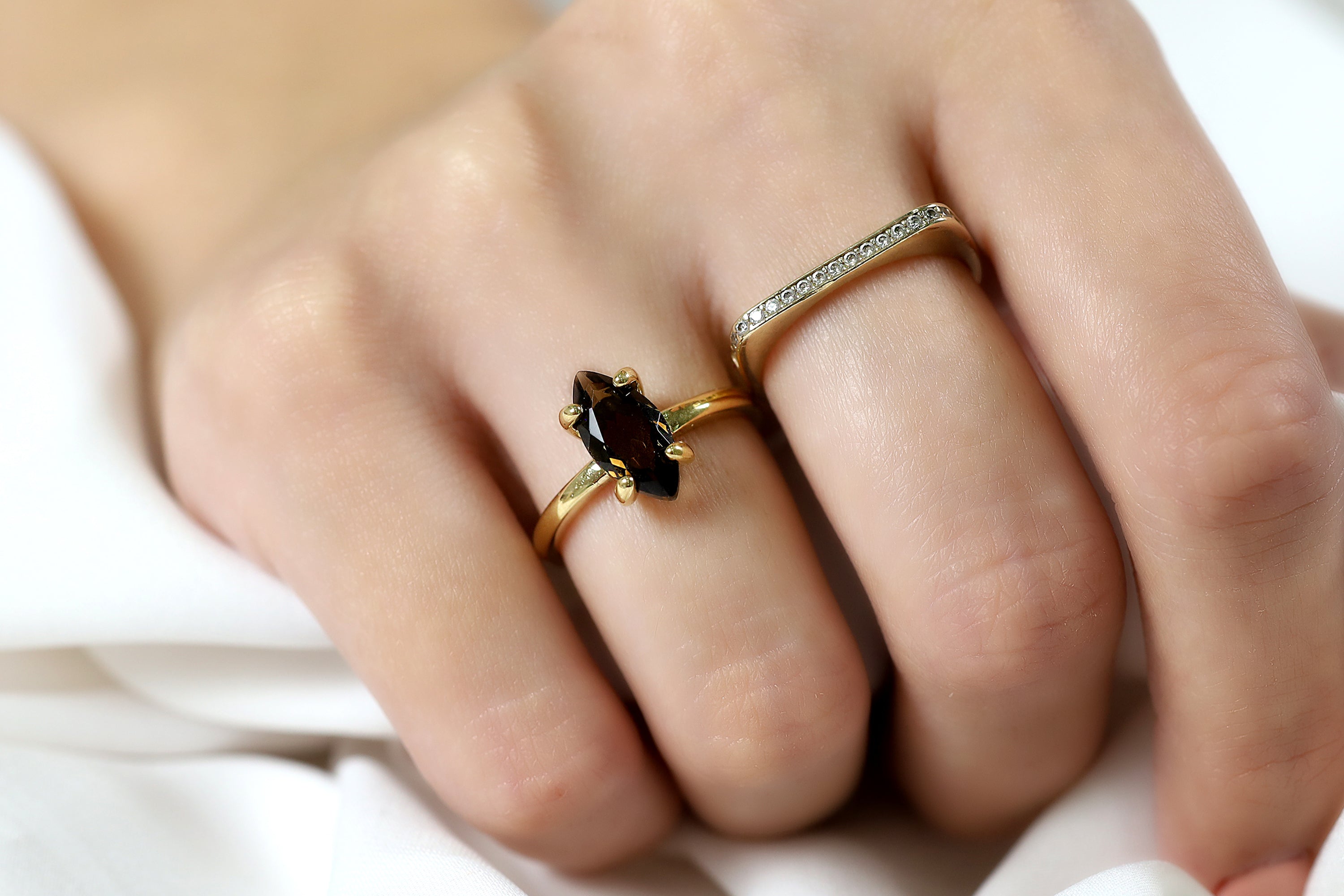 Gold Smoky Quartz Ring in Simple Prongs Rings Anemone Unique