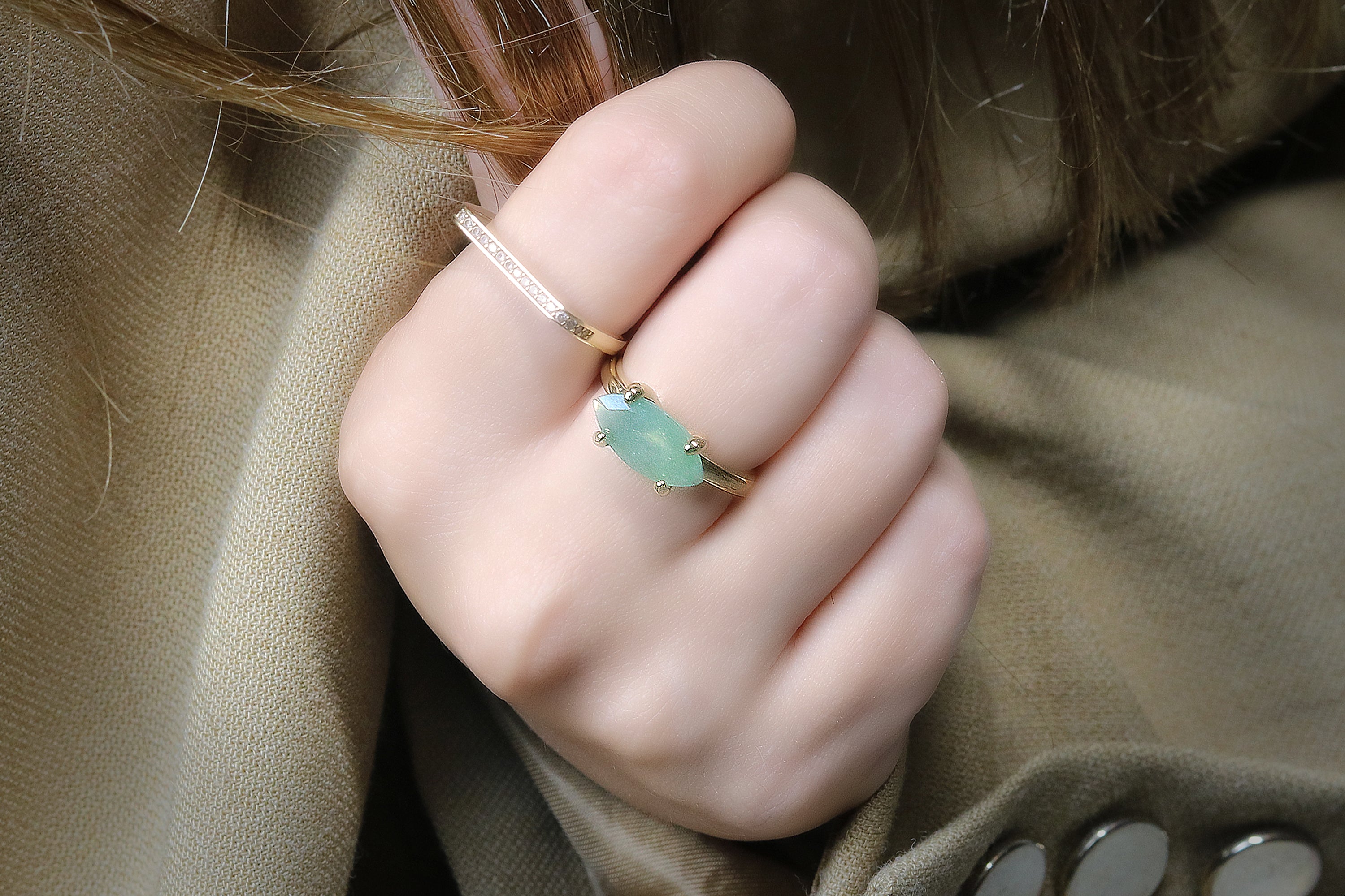 Green Aventurine Ring in Rose Gold Rings Anemone Unique
