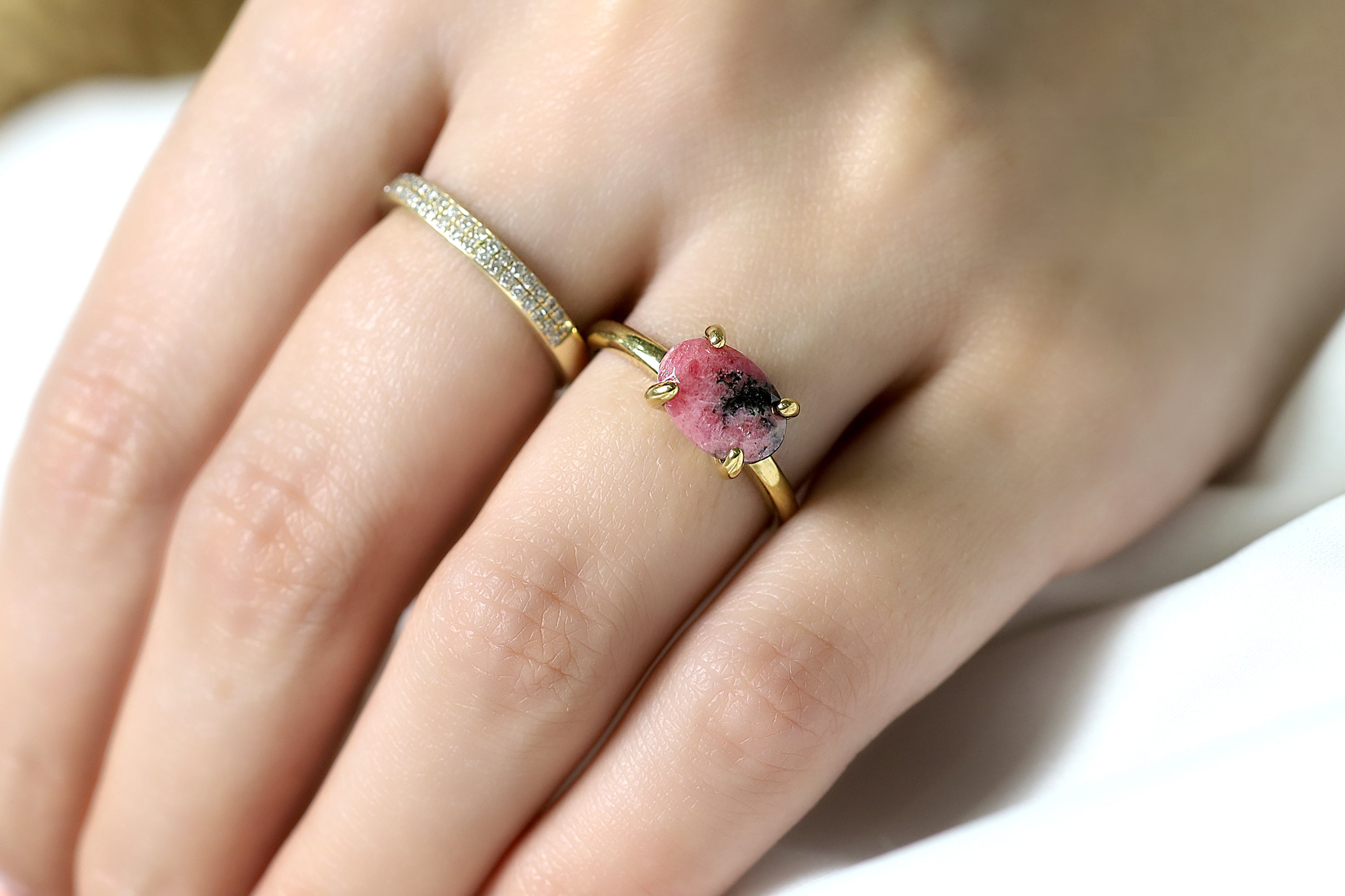 Stackable Rhodonite Ring in 18k Gold Rings Anemone Unique