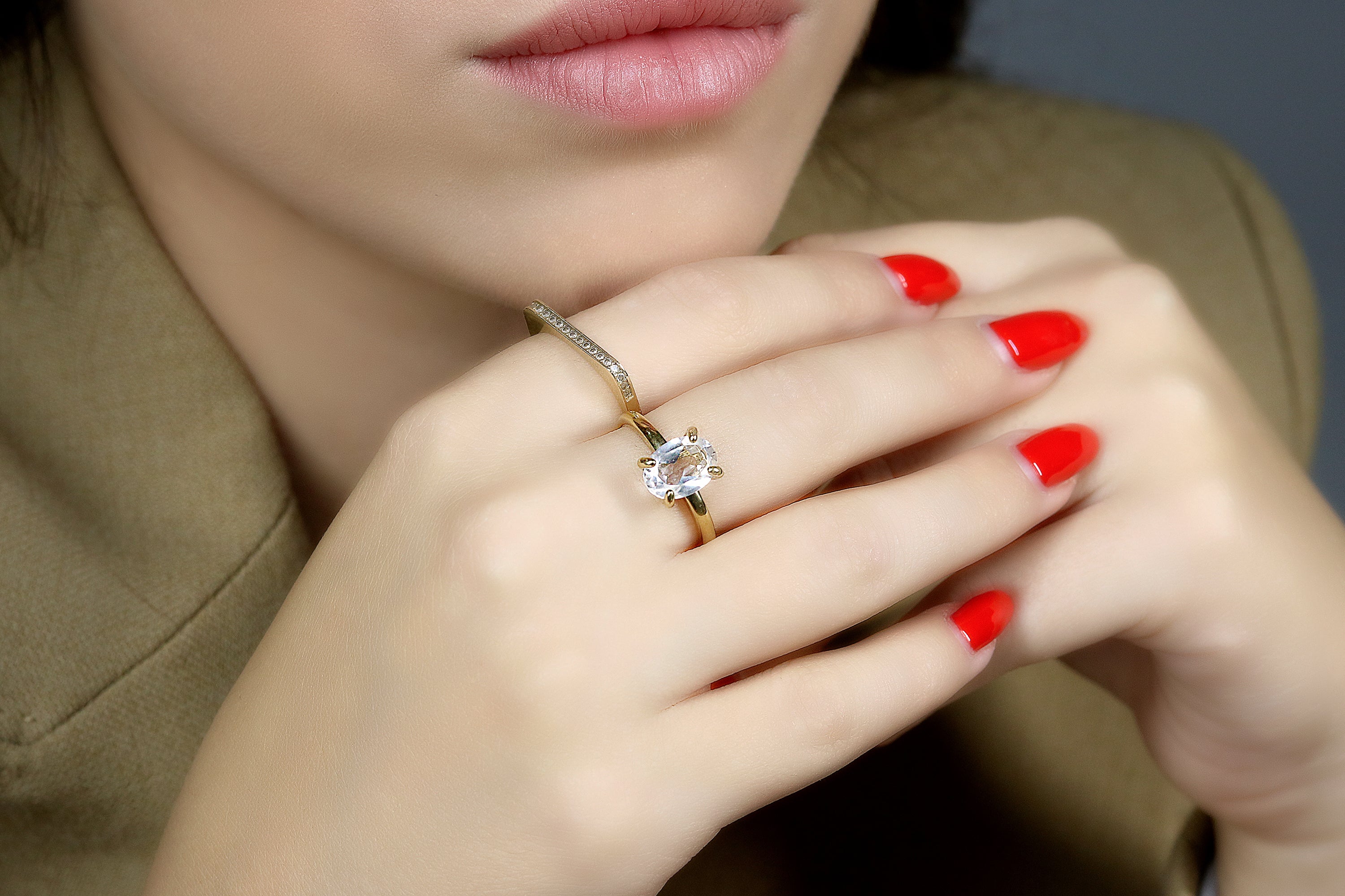 Chic Solitaire Crystal Quartz Gold Ring Rings Anemone Unique