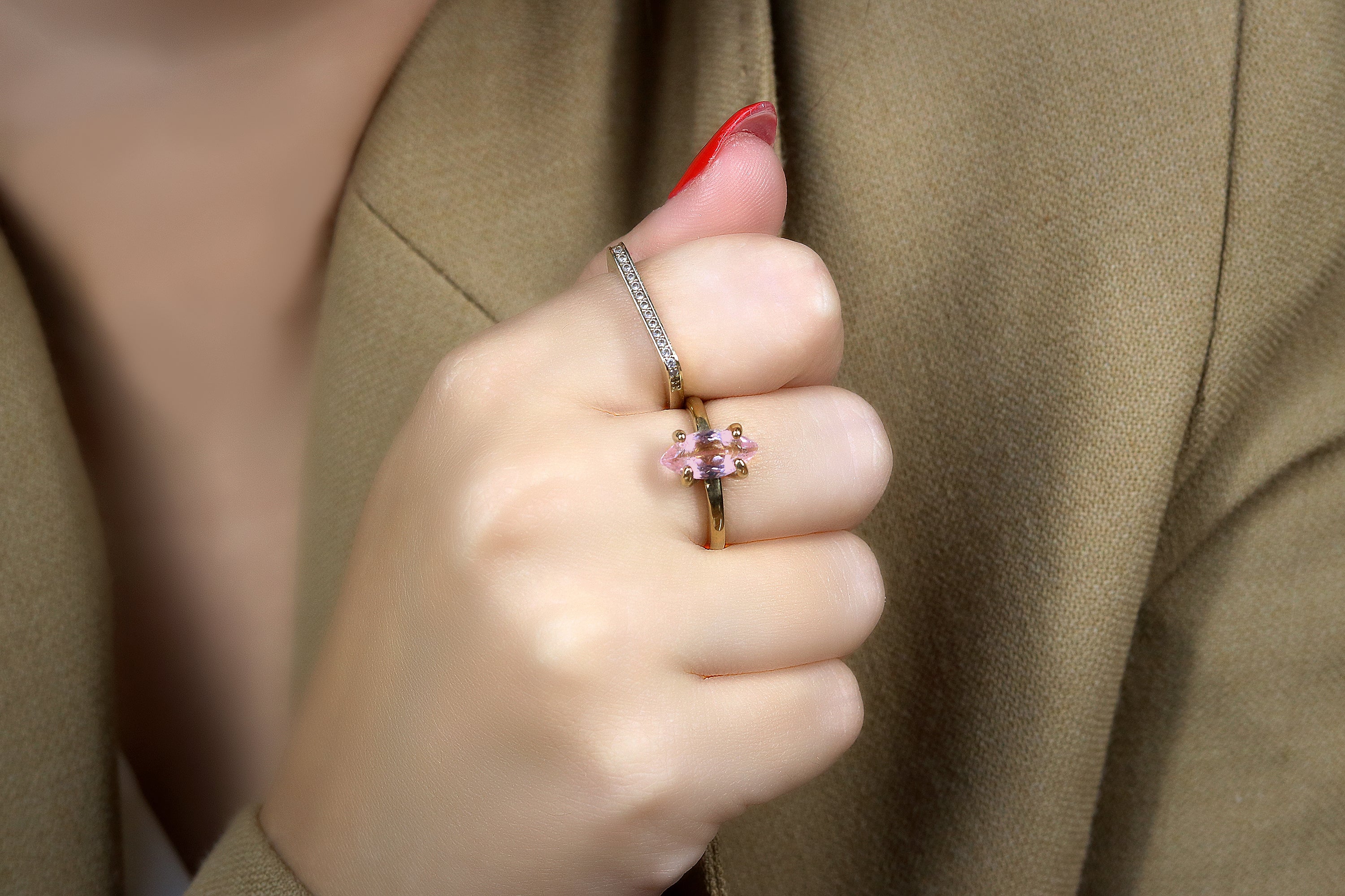 Solitaire Rose Quartz Gold Ring Rings Anemone Unique