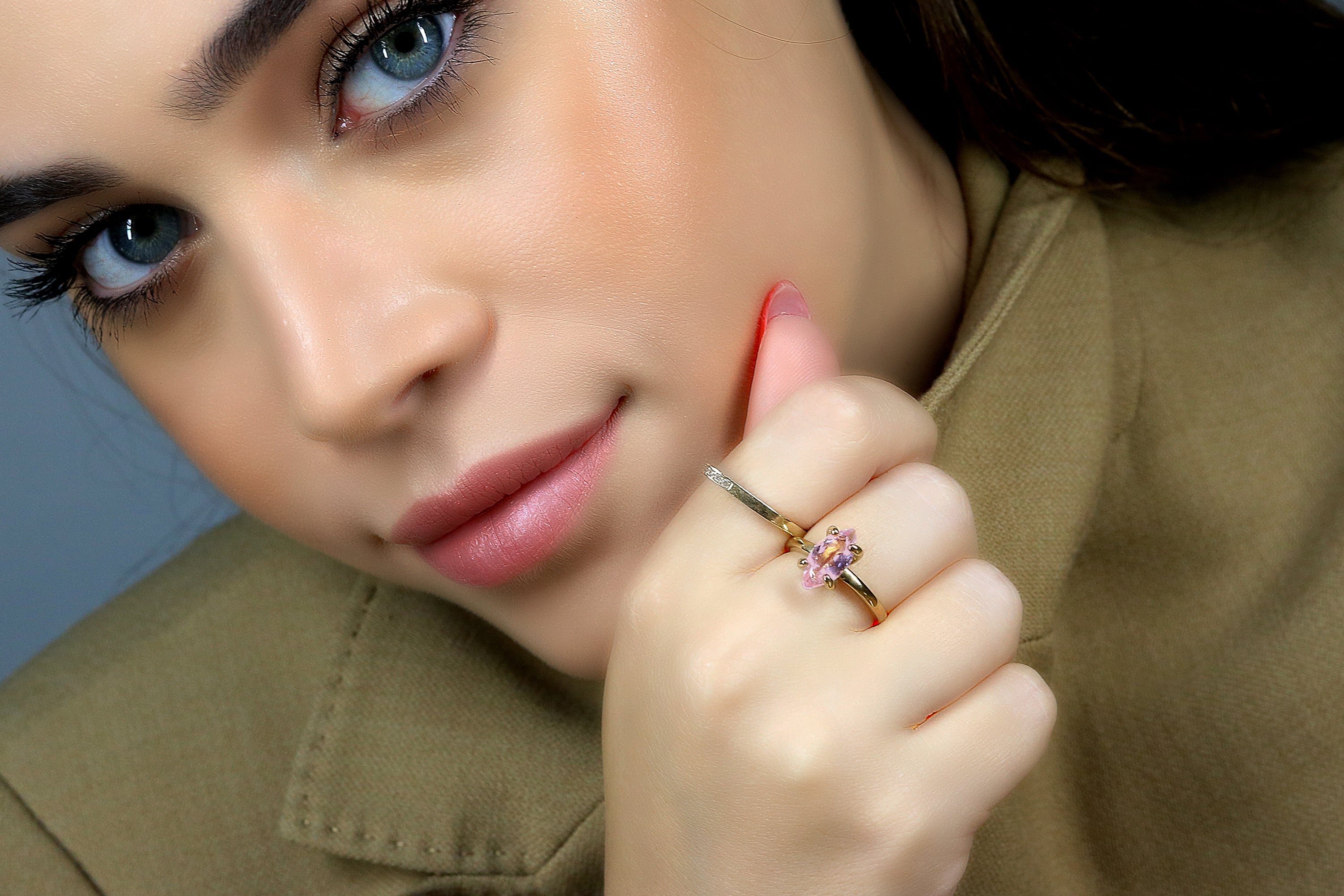 Solitaire Rose Quartz Gold Ring Rings Anemone Unique