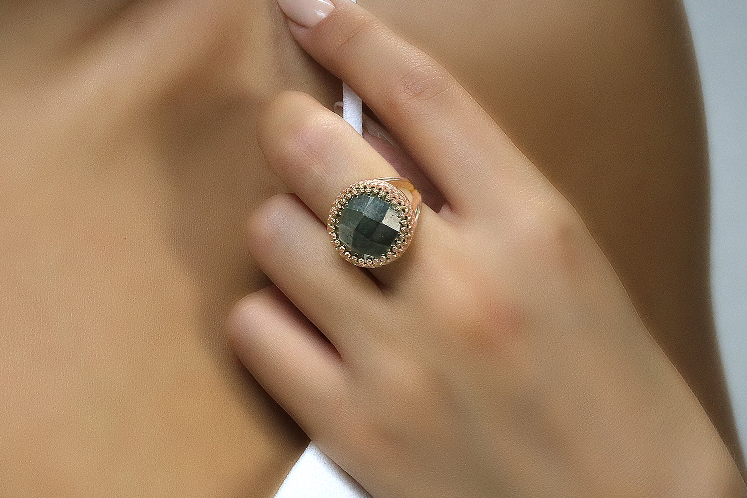 Stunning Gray Pyrite 14K Gold Ring Rings Anemone Jewelry