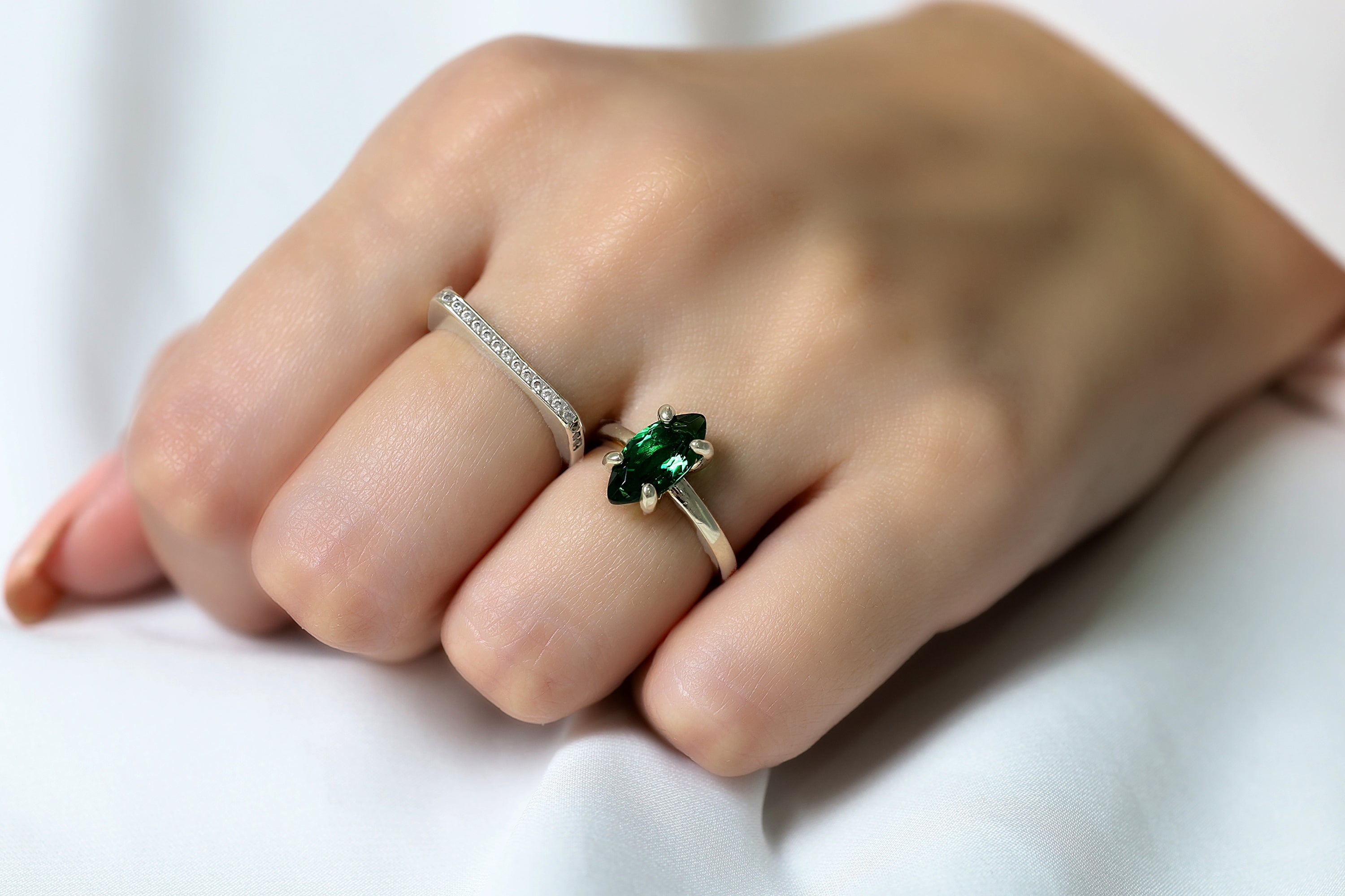 Marquise Emerald Ring in Gold Rings Anemone Unique