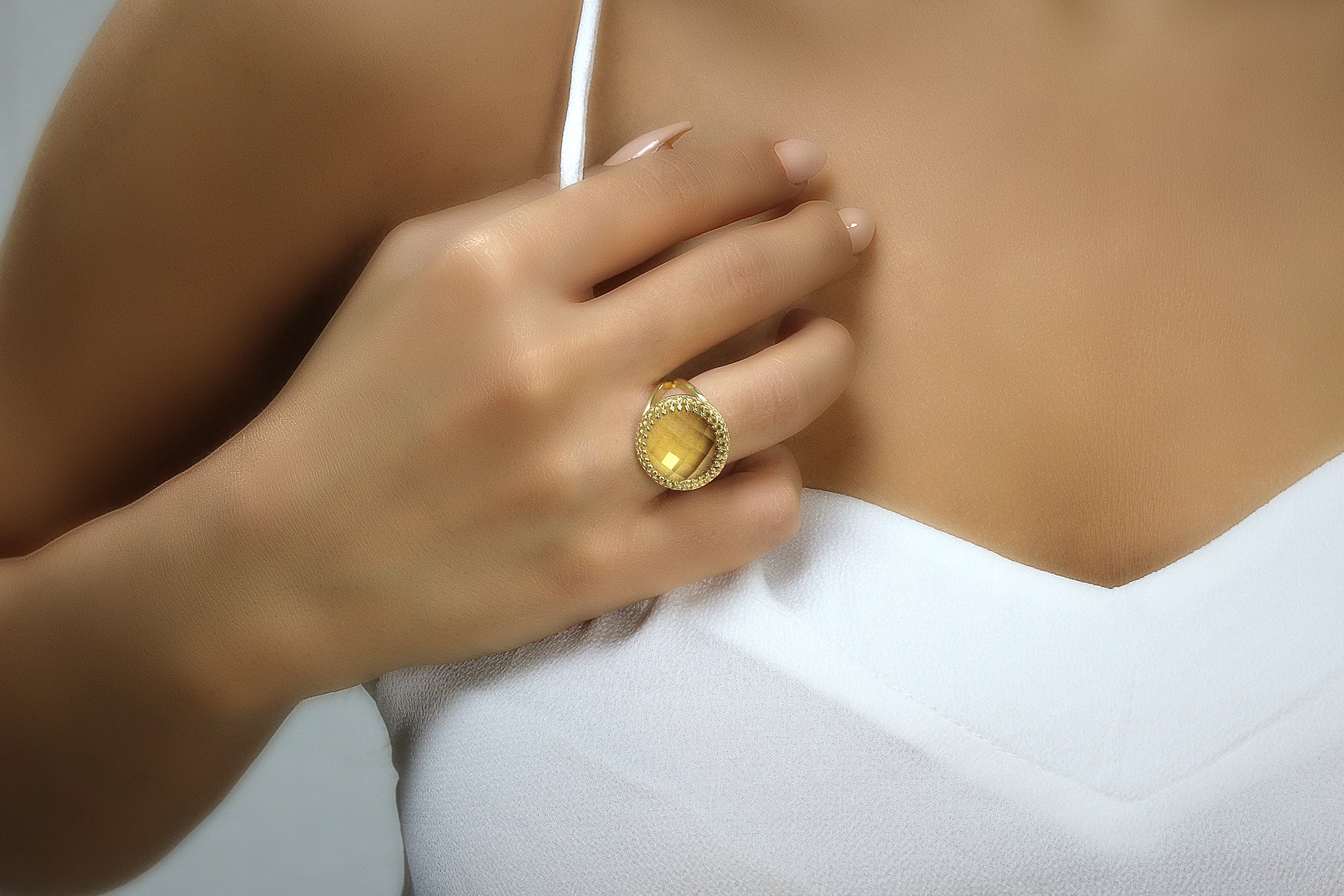 Faceted Lemon Quartz Victorian 14k Gold Filled Ring Rings Anemone Jewelry