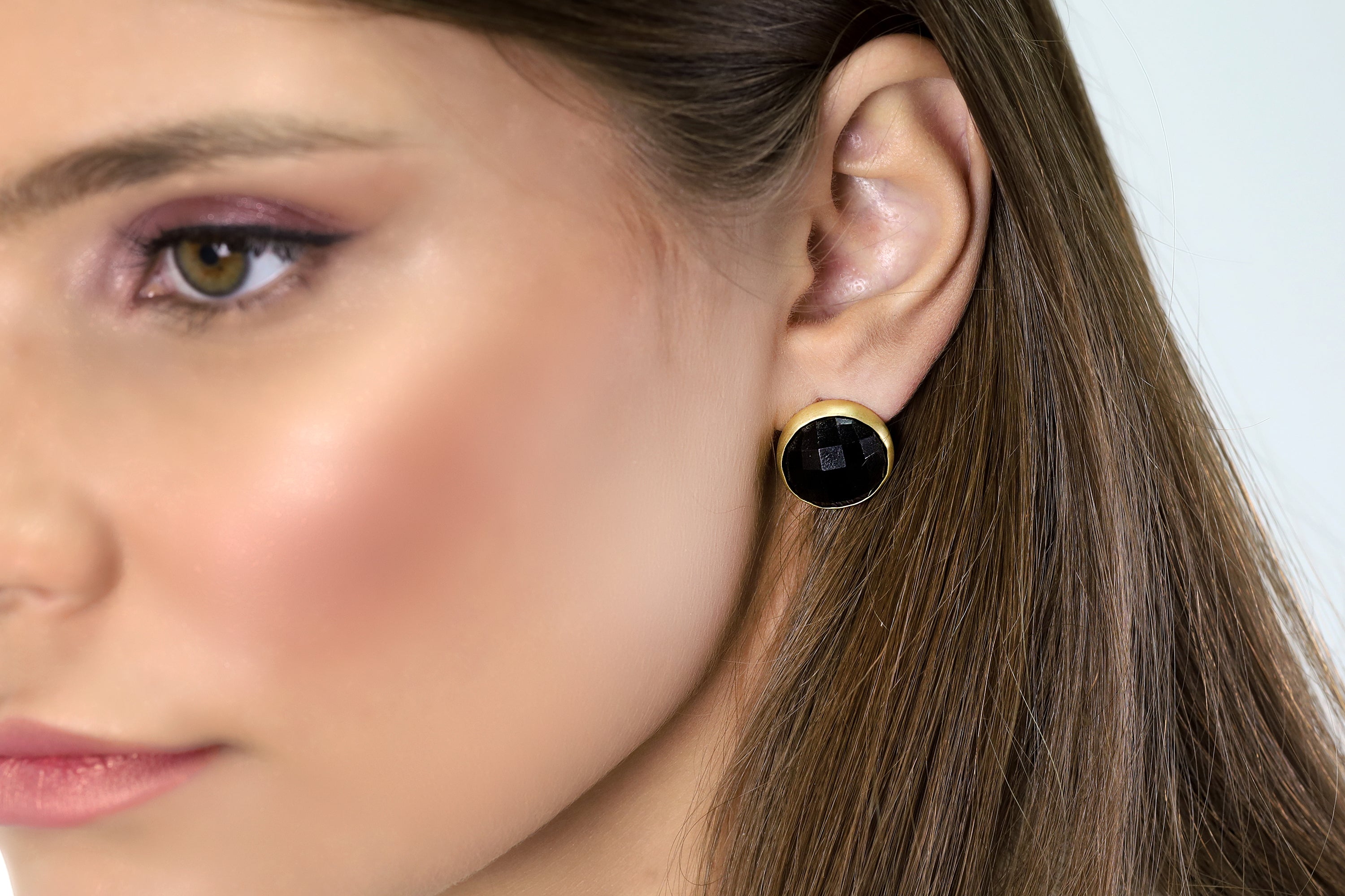 Round Black Onyx Gold Bezel Earrings Earrings Anemone Limited
