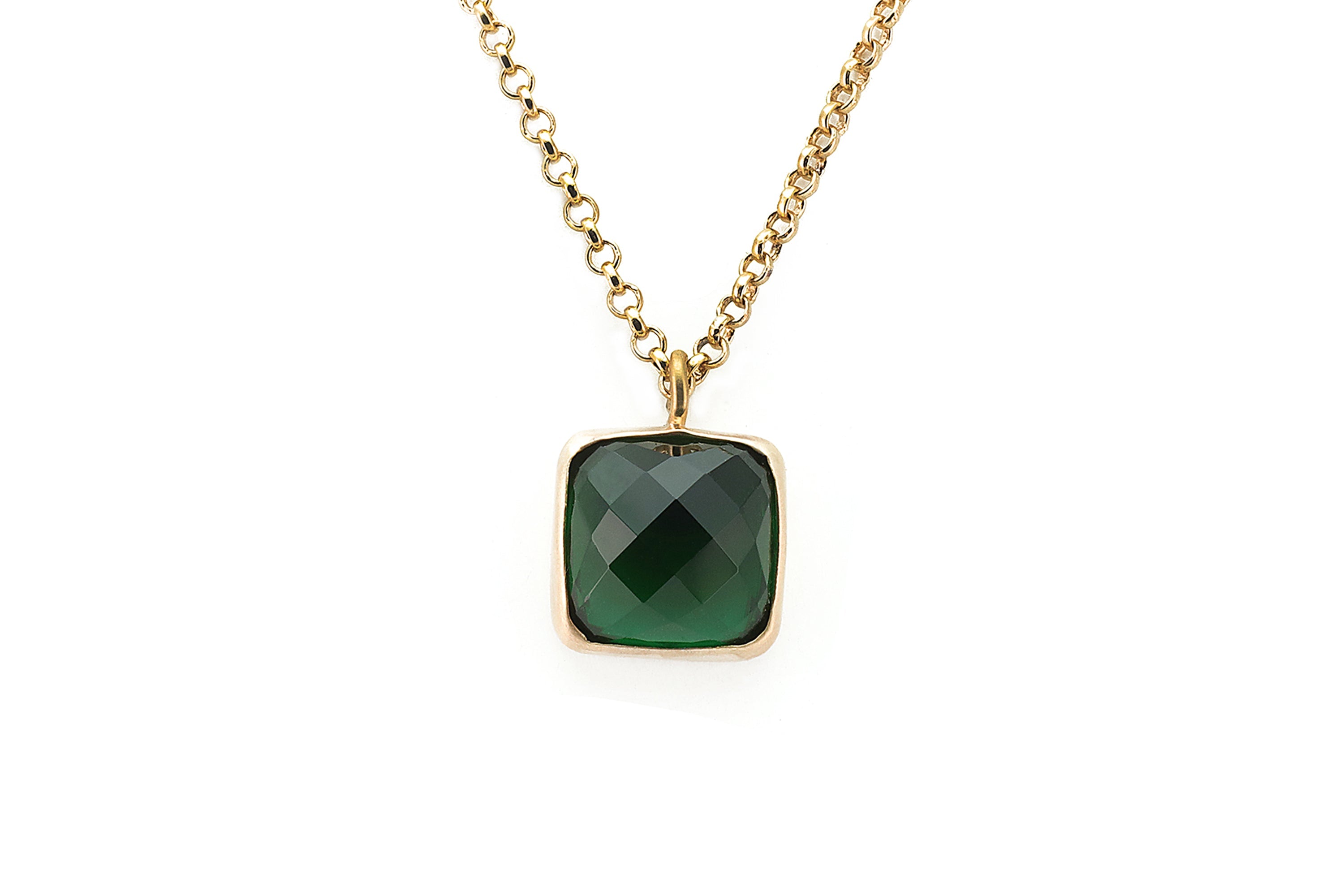 Square Emerald Pendant Bezel Set Gold Necklace necklaces Anemone Limited