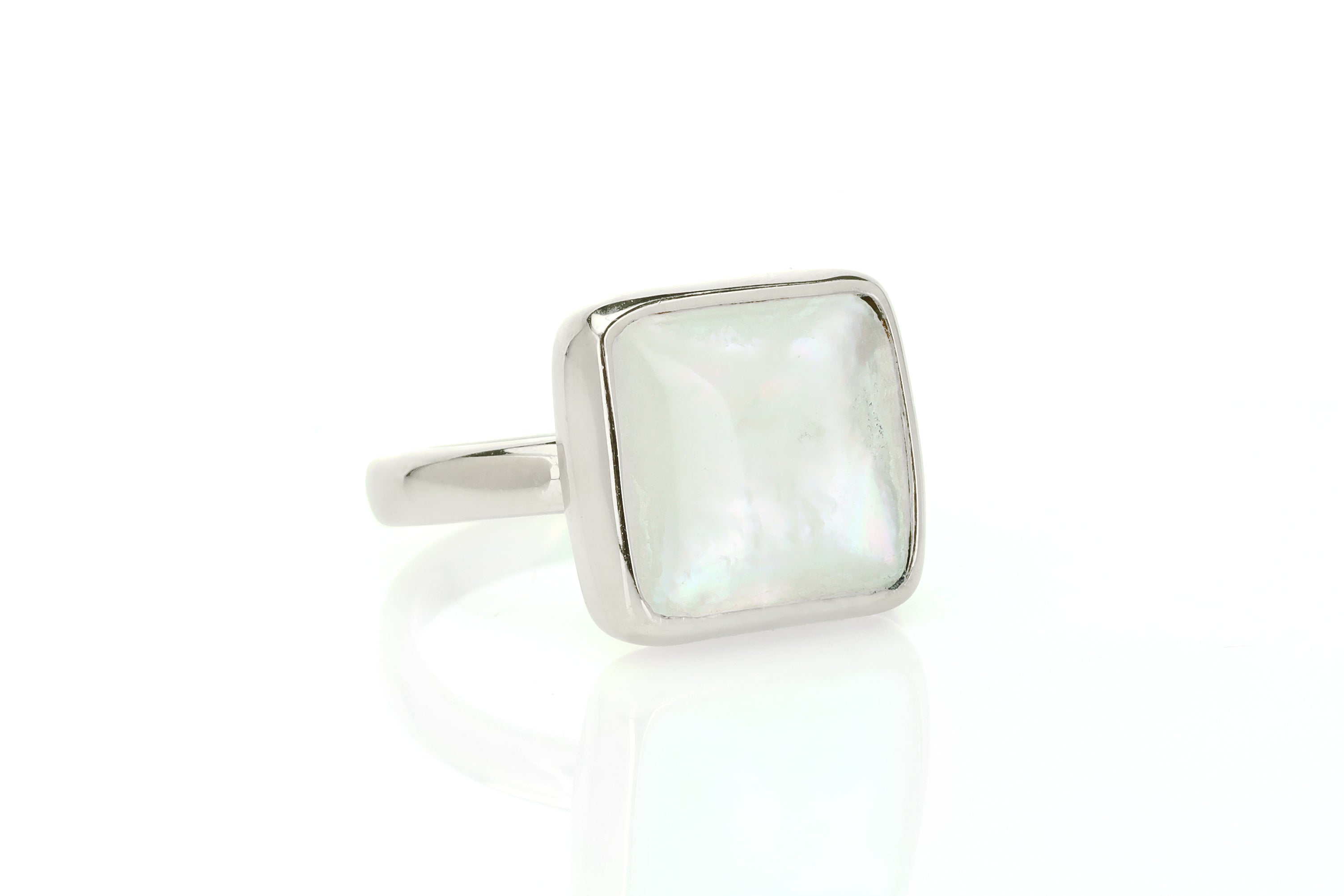Square Mother of Pearl Bezel Set Stacking Gold Ring Rings Anemone Limited