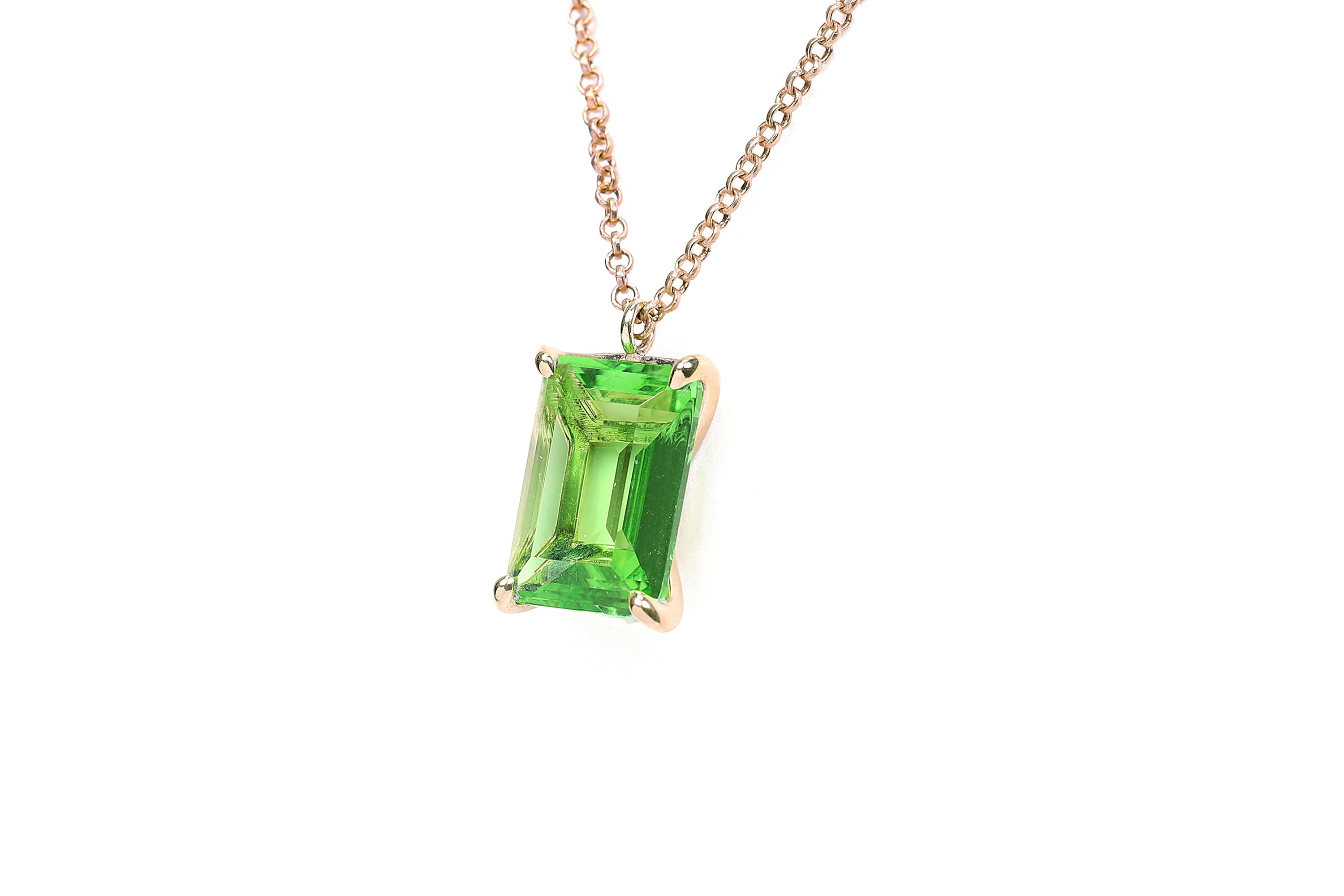 Green Tourmaline Rectangle Pendant Necklace in Yellow Gold necklaces Anemone Jewelry
