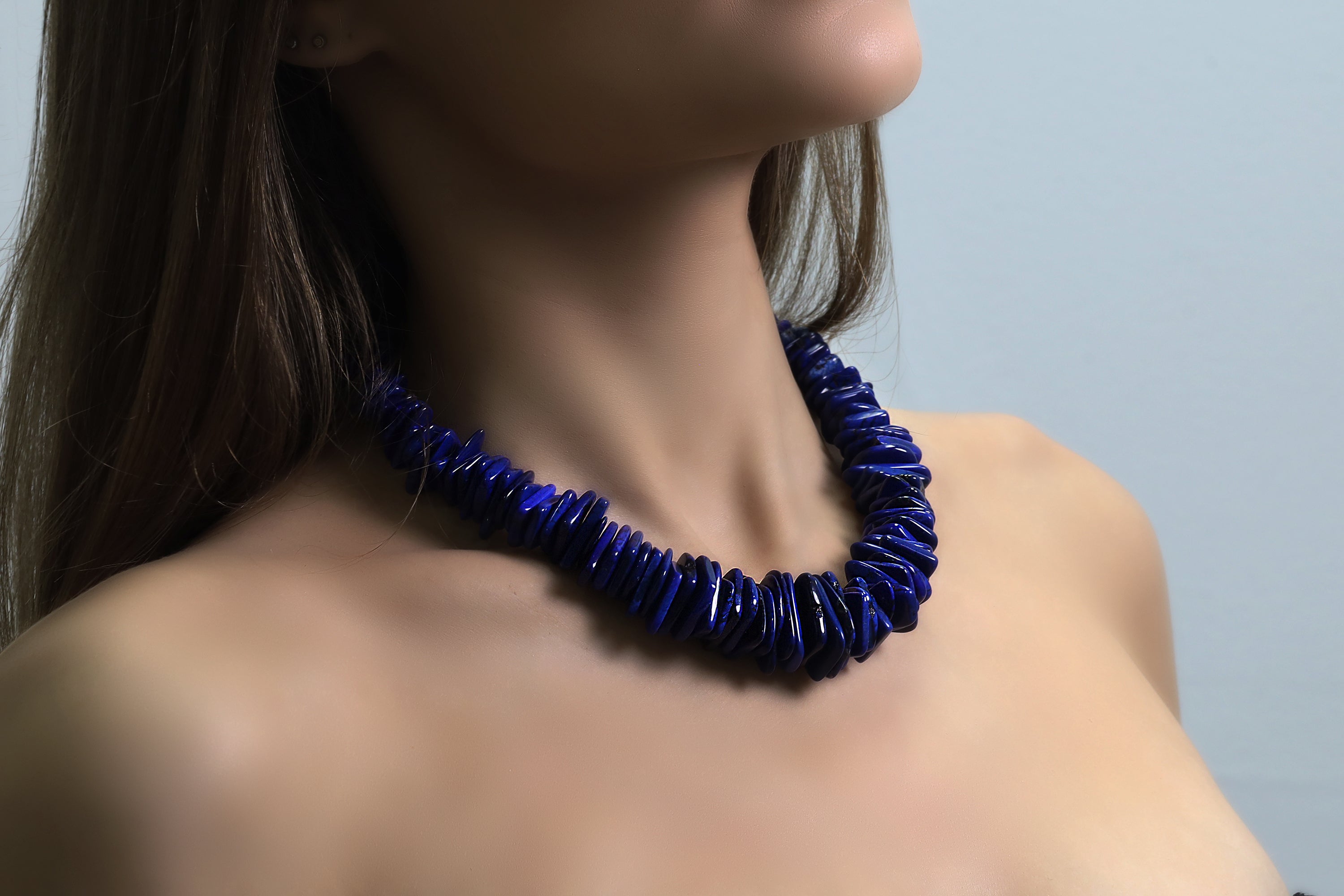 Big Slices Lapis Lazuli Beaded Gold Necklace necklaces Anemone Jewelry