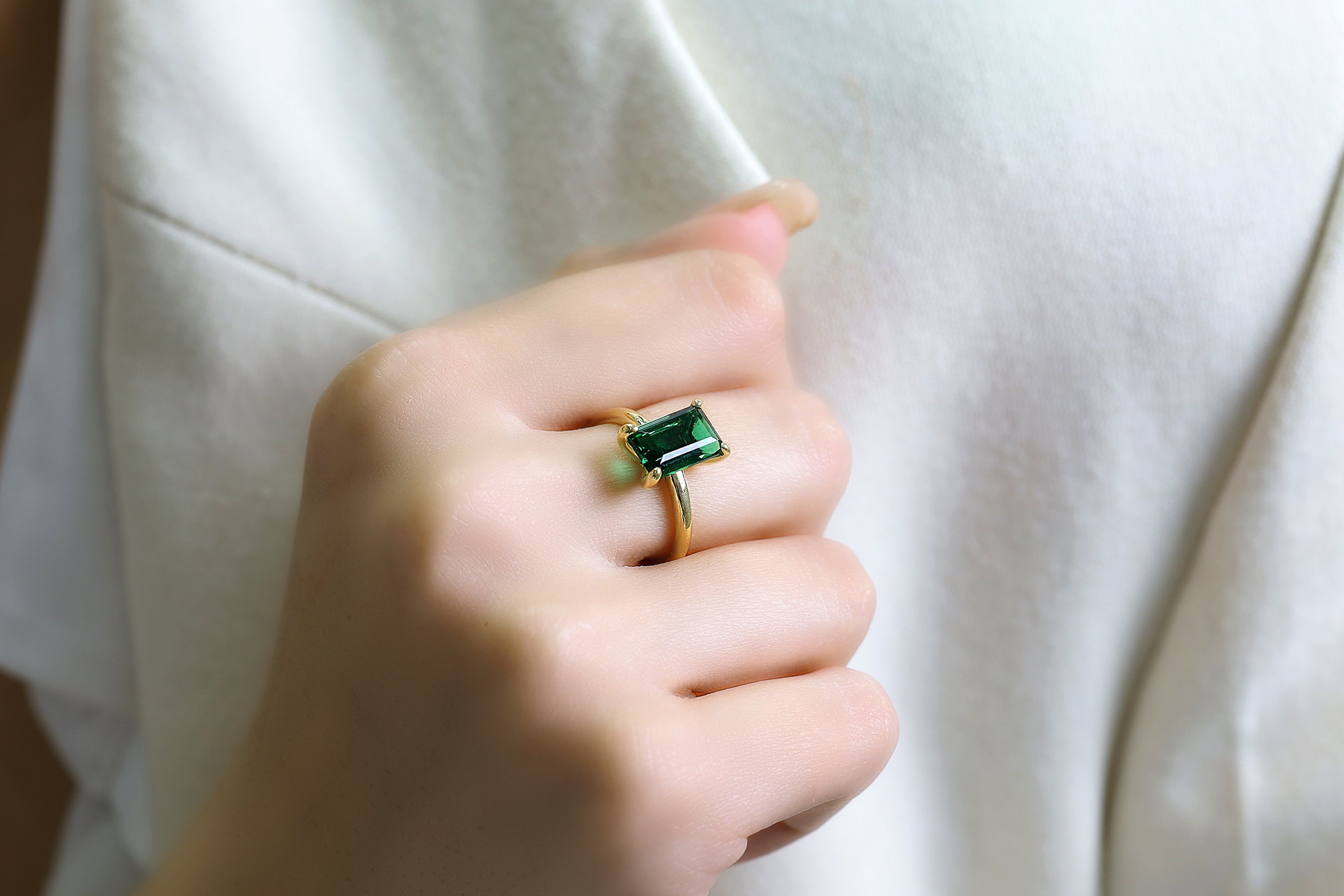 Rectangle Emerald Engagement Gold Ring Rings Anemone Unique